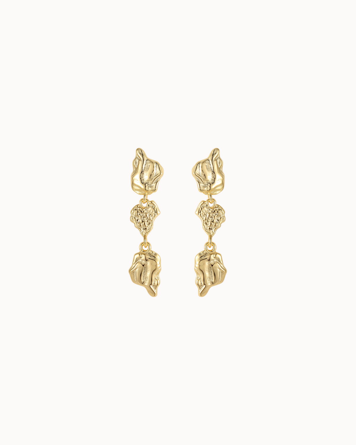 Arihi Earrings i 18K forgyldt sterlingsølv – dråbeformede øreringe med tre organiske elementer