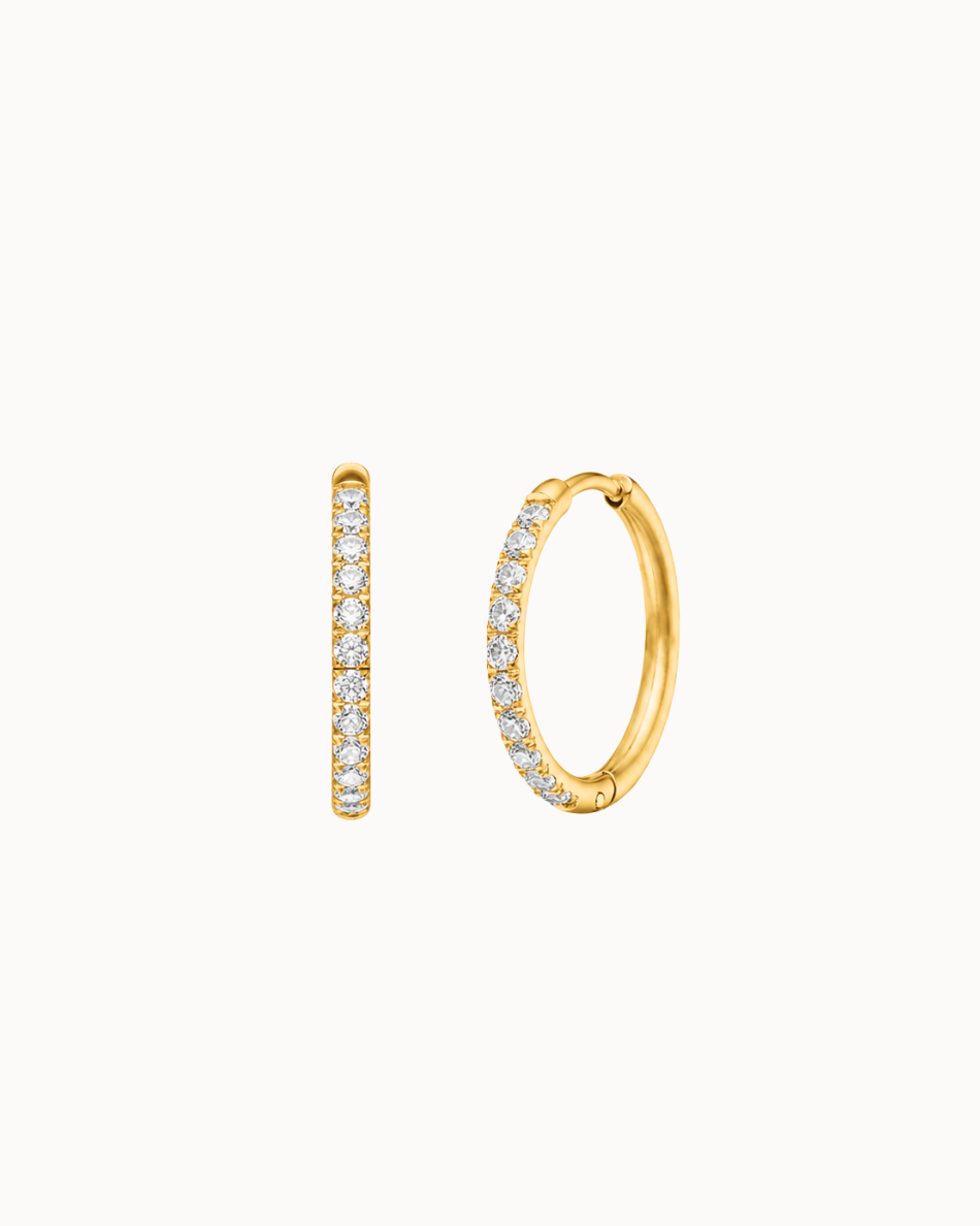 Belle Earrings S, forgyldte creoler på 1,7 cm med klare zirkoner