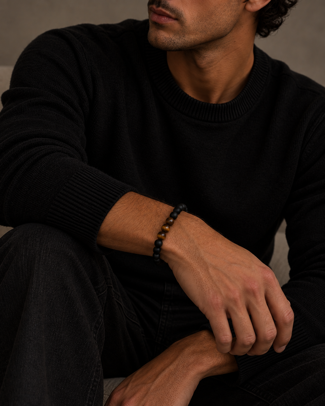 Schwarzes und braunes Canyon Steinarmband für Herren mit verstellbarem Verschluss