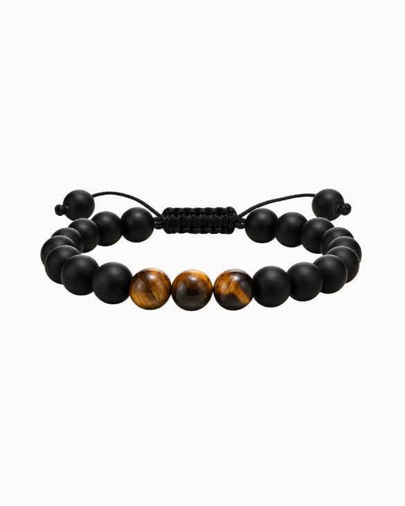 Canyon Perlenarmband für Herren mit schwarzen Steinen und braunen Tigerauge-Steinen