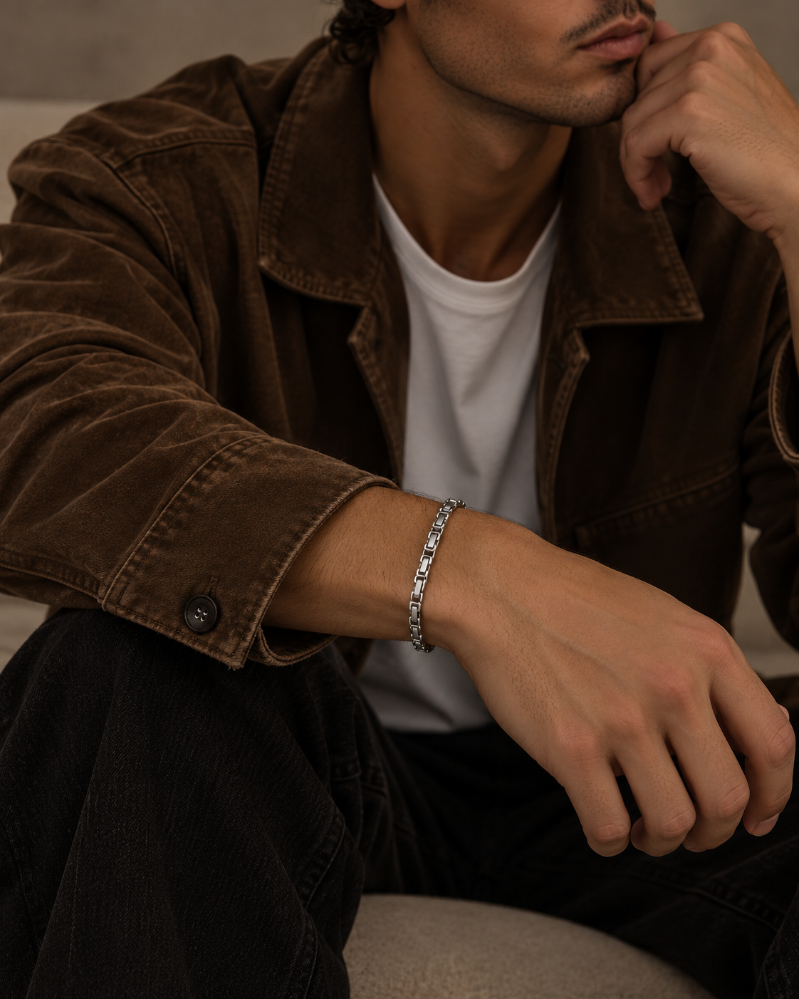 Carter Herrenarmband mit ineinandergreifenden, geometrischen Gliedern in glänzender silberfarbener Ausführung