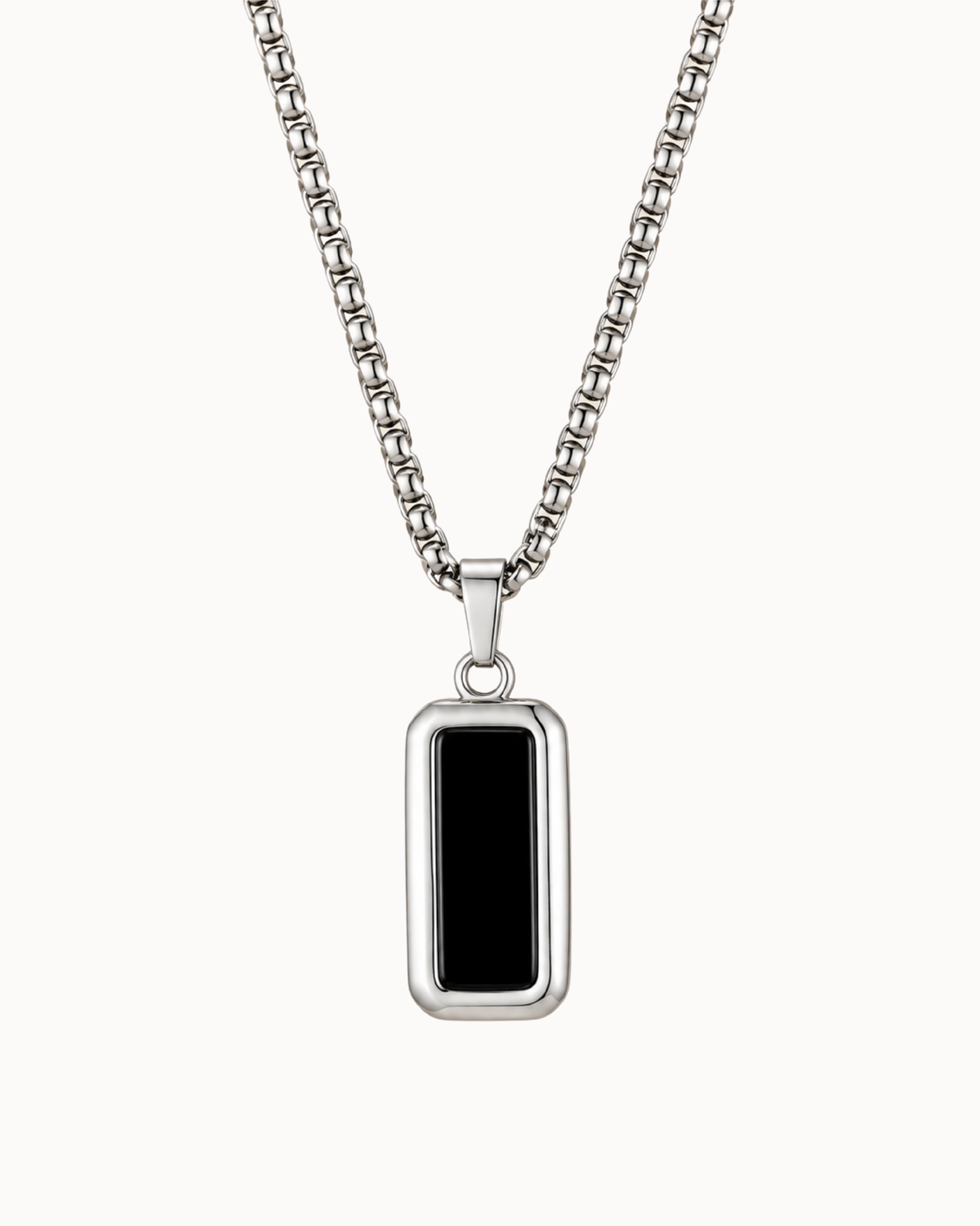 Ciro men's necklace in silver-coloured stainless steel with an elongated black pendant
