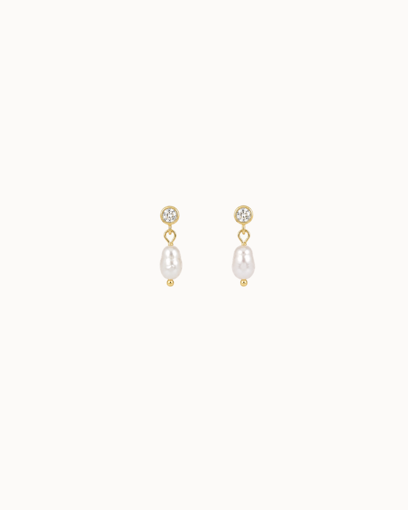 Colette earrings in 18K gold-plated 925 sterling silver with sparkling stone and freshwater pearl