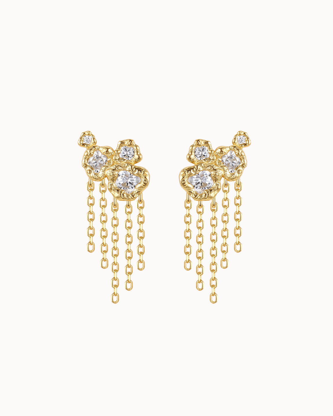 Dione Earrings – studs in 18K gold-plated sterling silver with zirconia and fine chains