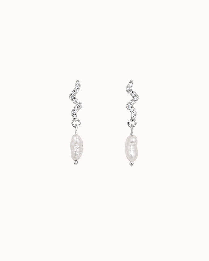 Elodie earrings in 925 sterling silver with sparkling stone and freshwater pearl