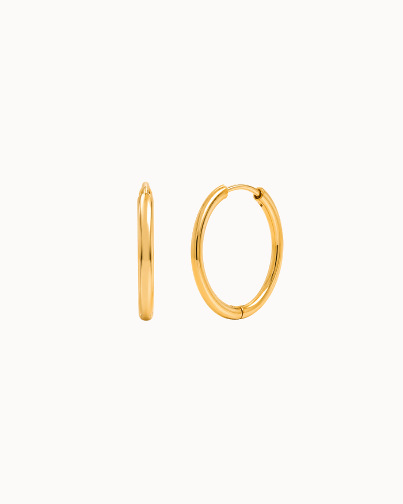 Essential Earrings S, classic hoops in 14K gold-plated stainless steel, 1.4 cm