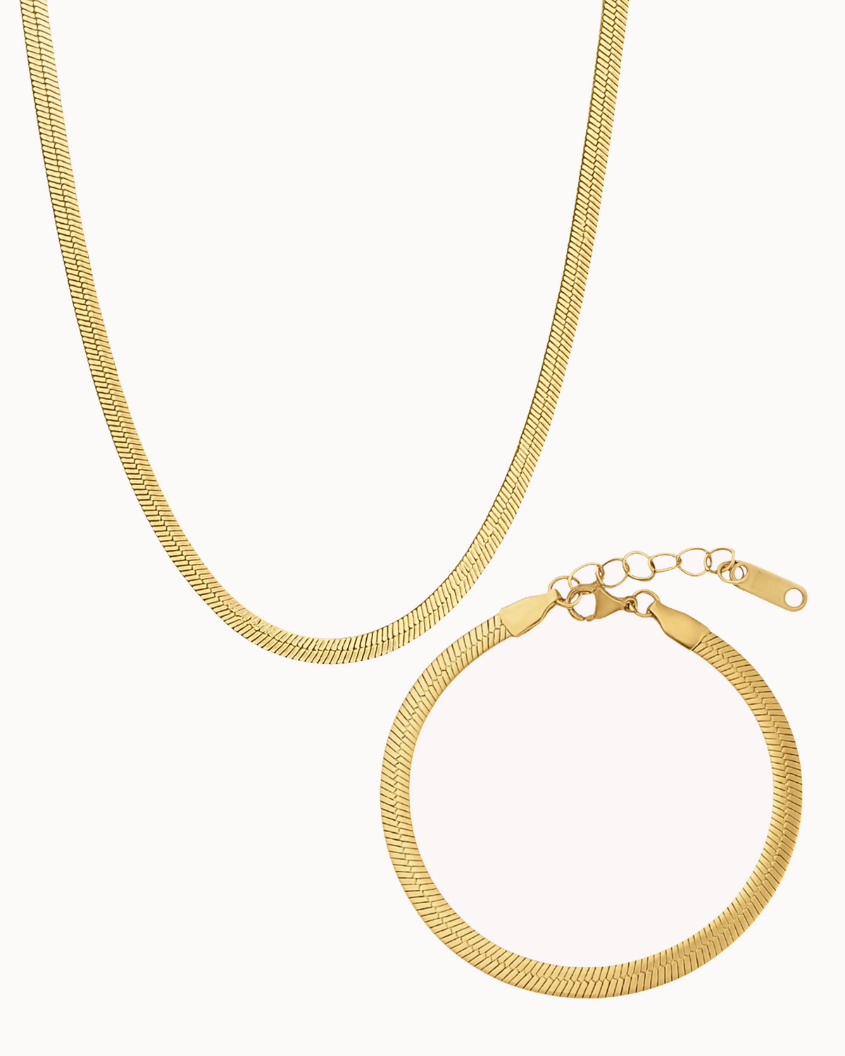 Flat Snake Gift Set with necklace and bracelet in gold-plated stainless steel