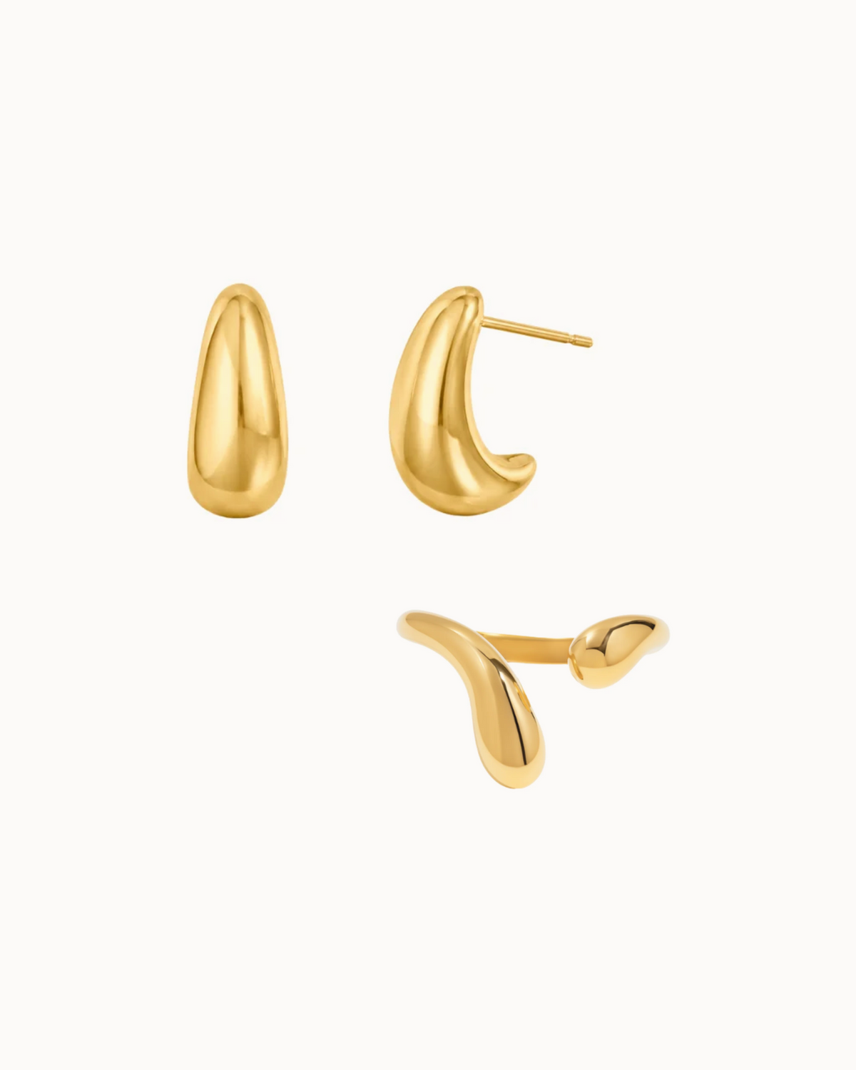 Venice & Elios Gift Set i forgyldt rustfrit stål – øreringe og ring