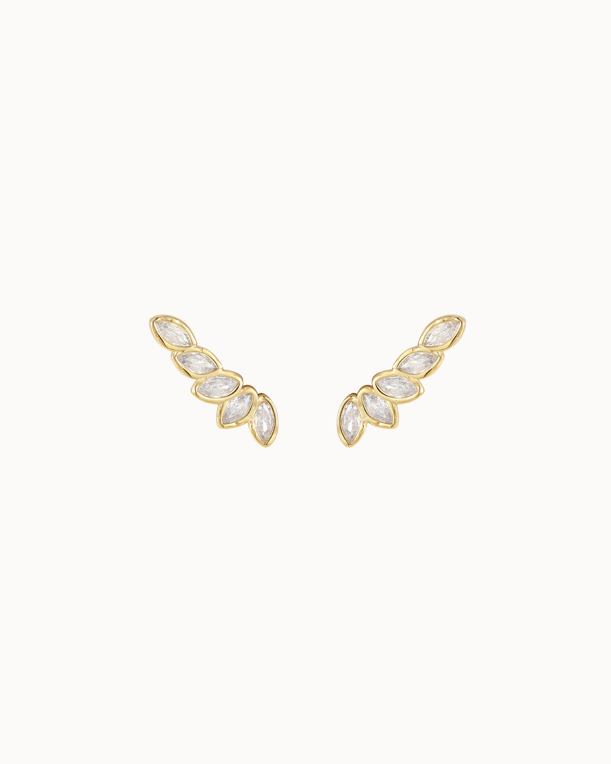 Hapi ear climber in 18K gold-plated sterling silver with leaf fan of zirconia