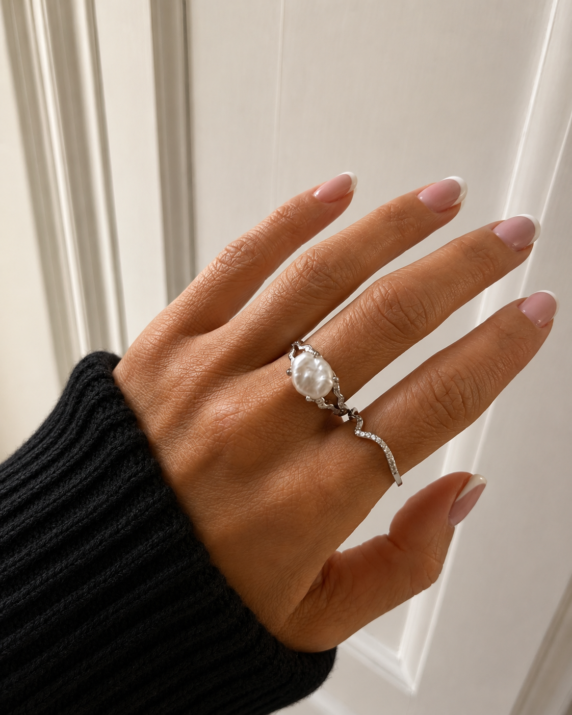 Hissandra ring van 925 sterling zilver met grote barokke zoetwaterparel