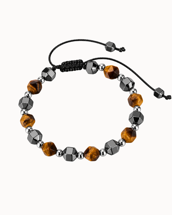 Kane Herrenarmband mit facettiertem Tigerauge, Hämatit und silberfarbenen Details