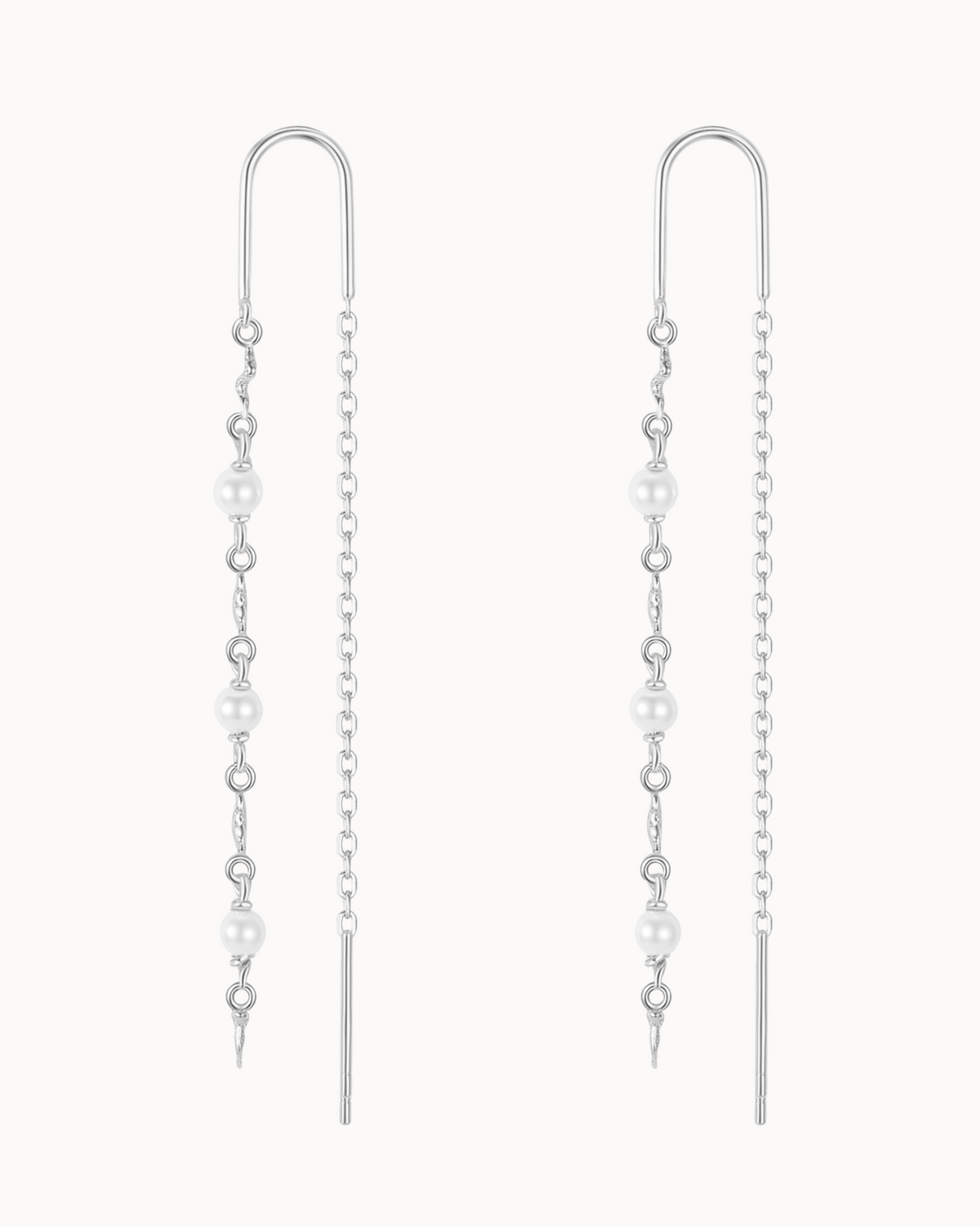 Mara Earrings – lange, slanke øreringe i 925 sterlingsølv med små perler
