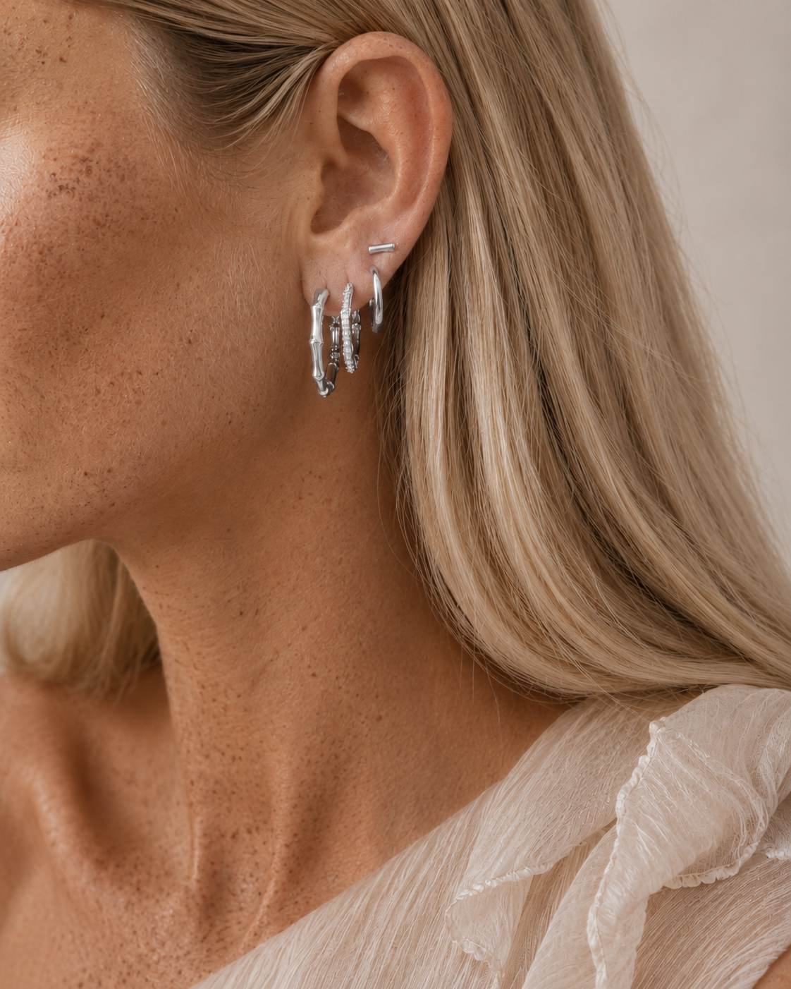Mei hoops in sterling silver with bamboo-inspired design
