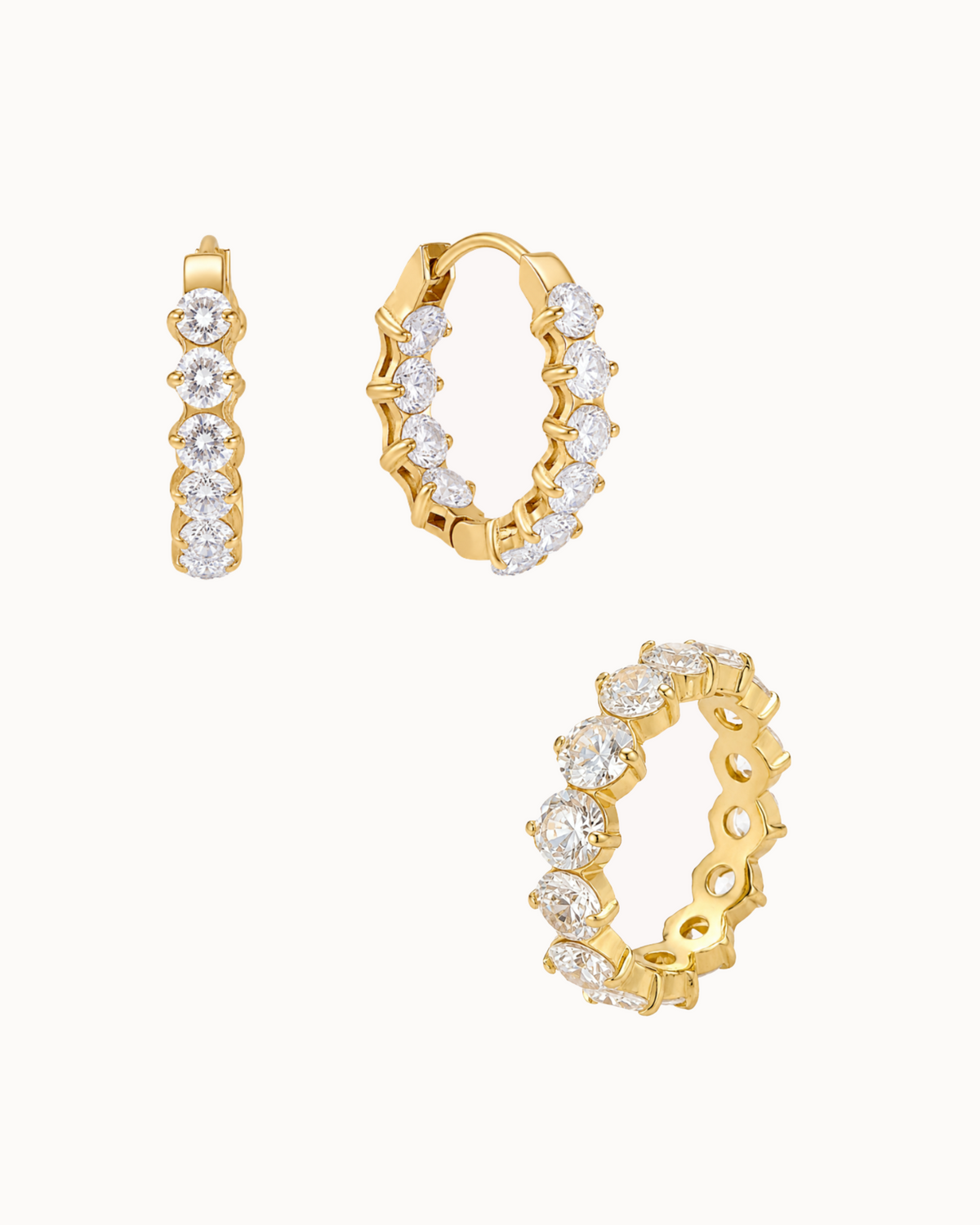 Nemi & Ray Gift Set mit Creolen und Ring aus vergoldetem Edelstahl mit Zirkonen