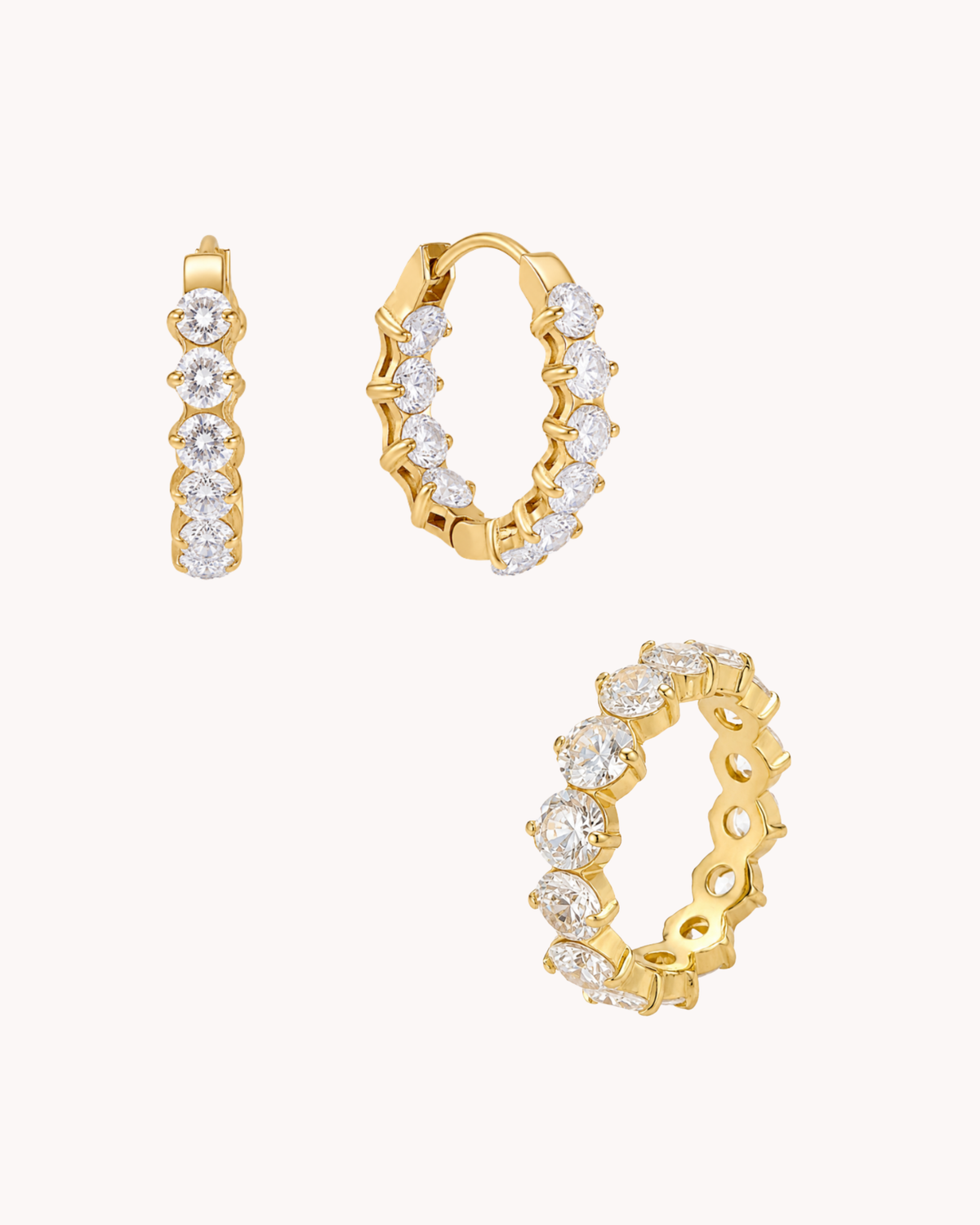 Nemi & Ray Gift Set med hoops og ring i forgyldt rustfrit stål med zirkoner