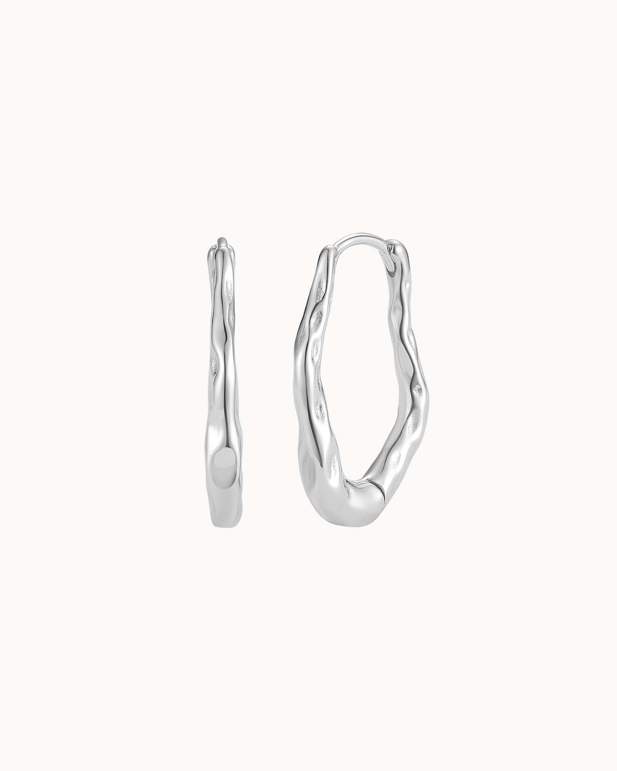 Nerea L earrings in 925 sterling silver with organically shaped hoops
