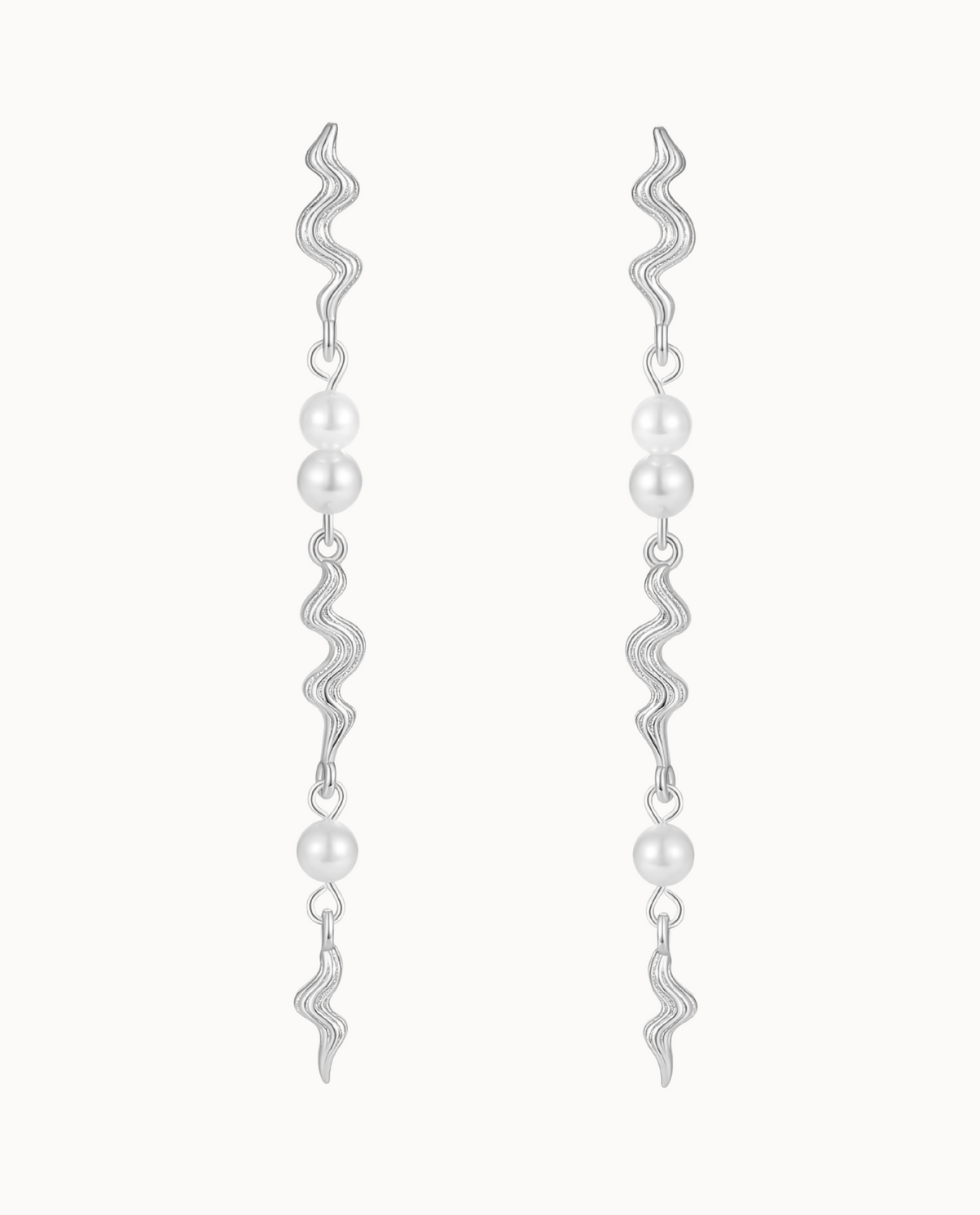 Nisa earrings in 925 sterling silver with wavy pendants and shell pearls