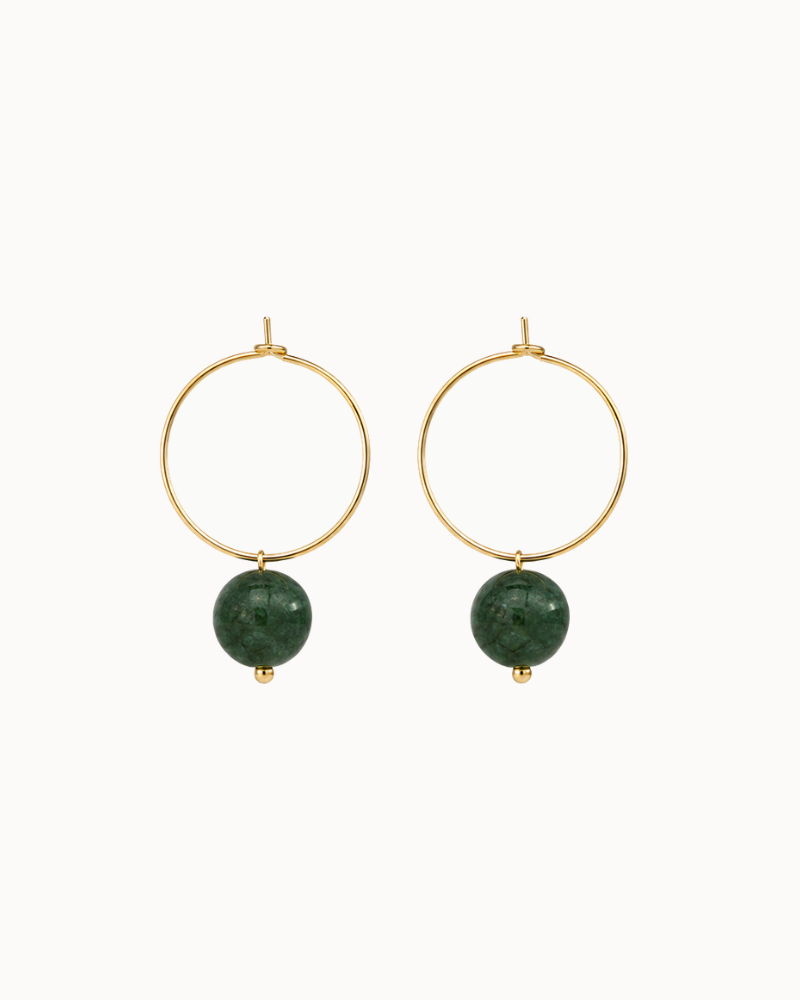 Noelle hoops in 18K gold-plated 925 sterling silver with green natural stone