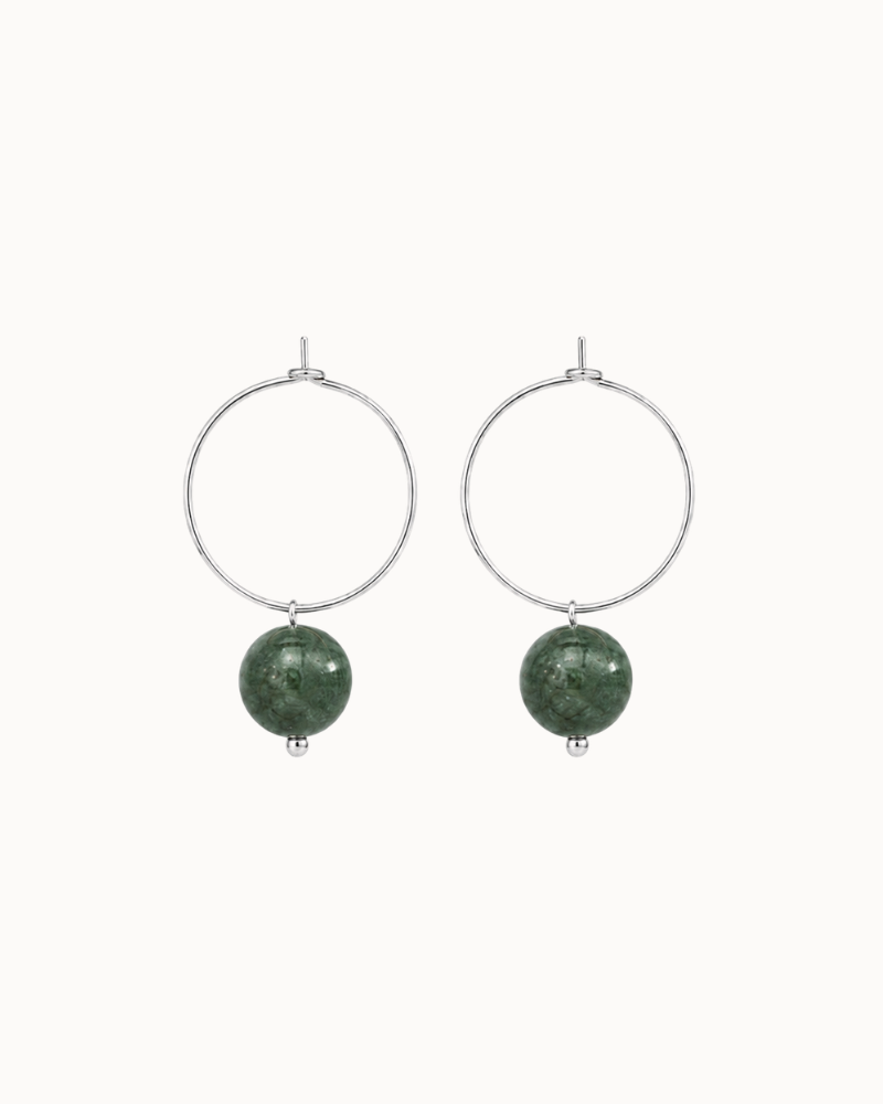 Noelle hoops in 925 sterling silver with green natural stone