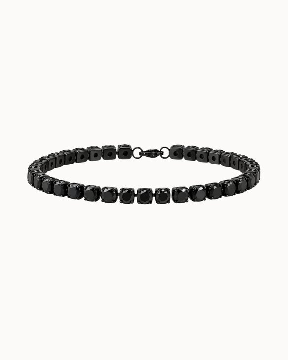 Noir sort herrearmbånd i rustfrit stål med sorte kubiske zirkoner hele vejen rundt