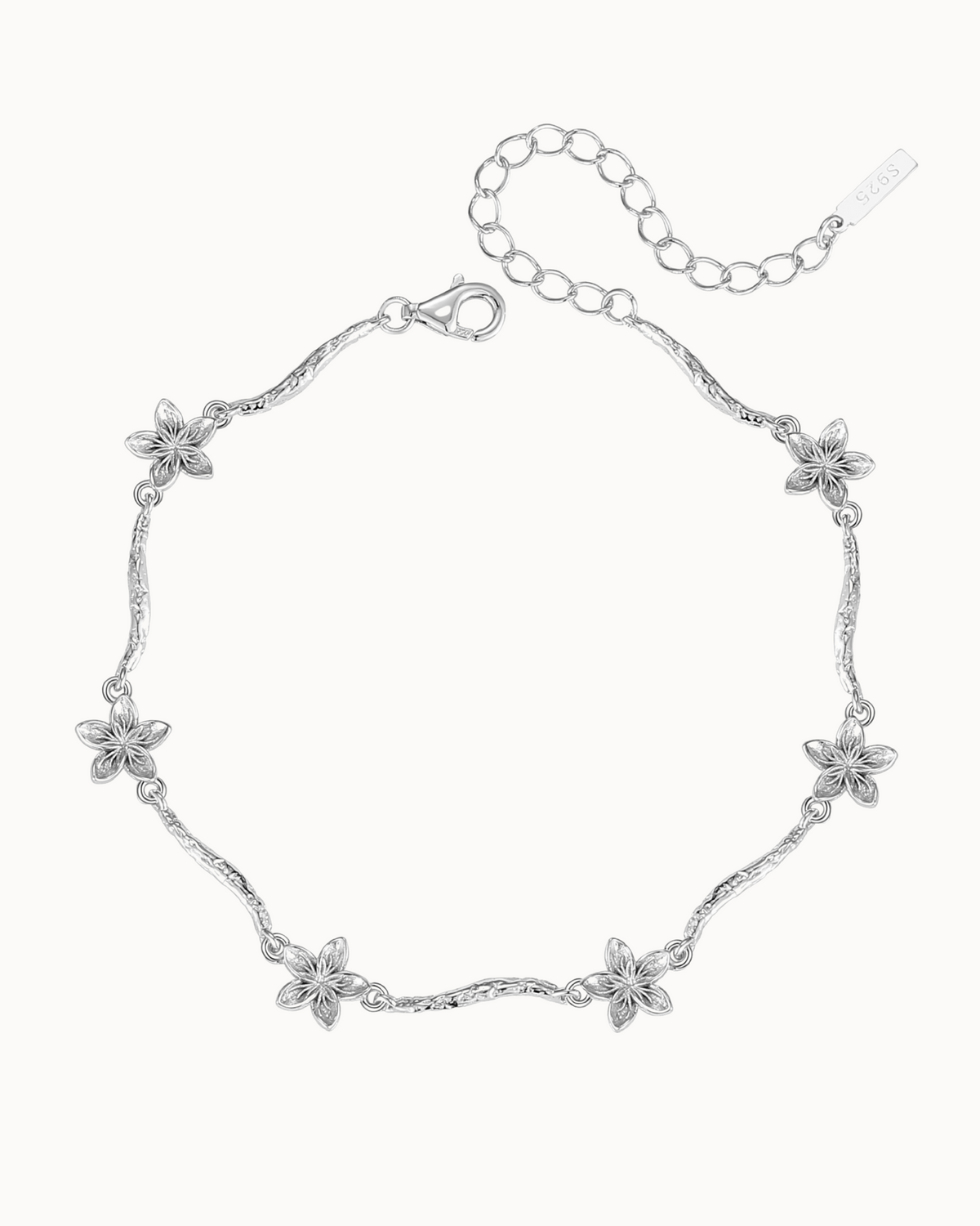Oahu Bracelet i 925 sterlingsølv med små blomster og bølgende led