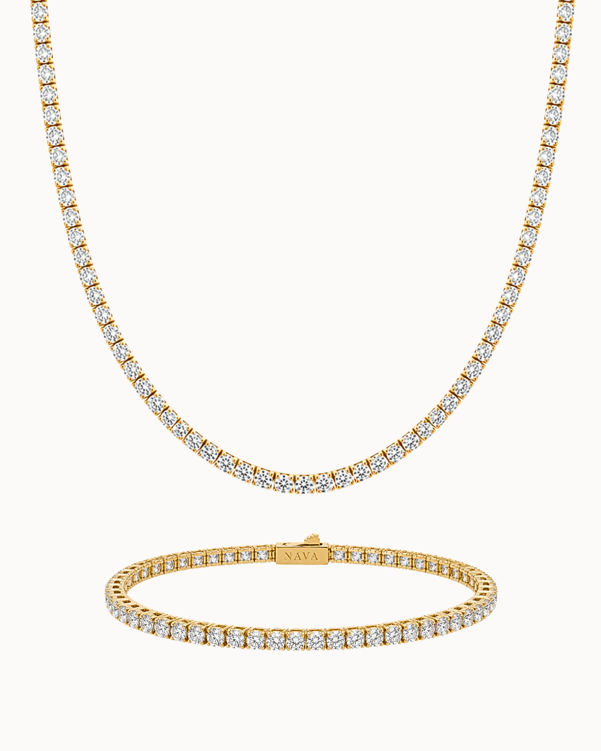 Oraya Tennis Gift Set with tennis necklace and tennis bracelet in gold-plated stainless steel with zirconia