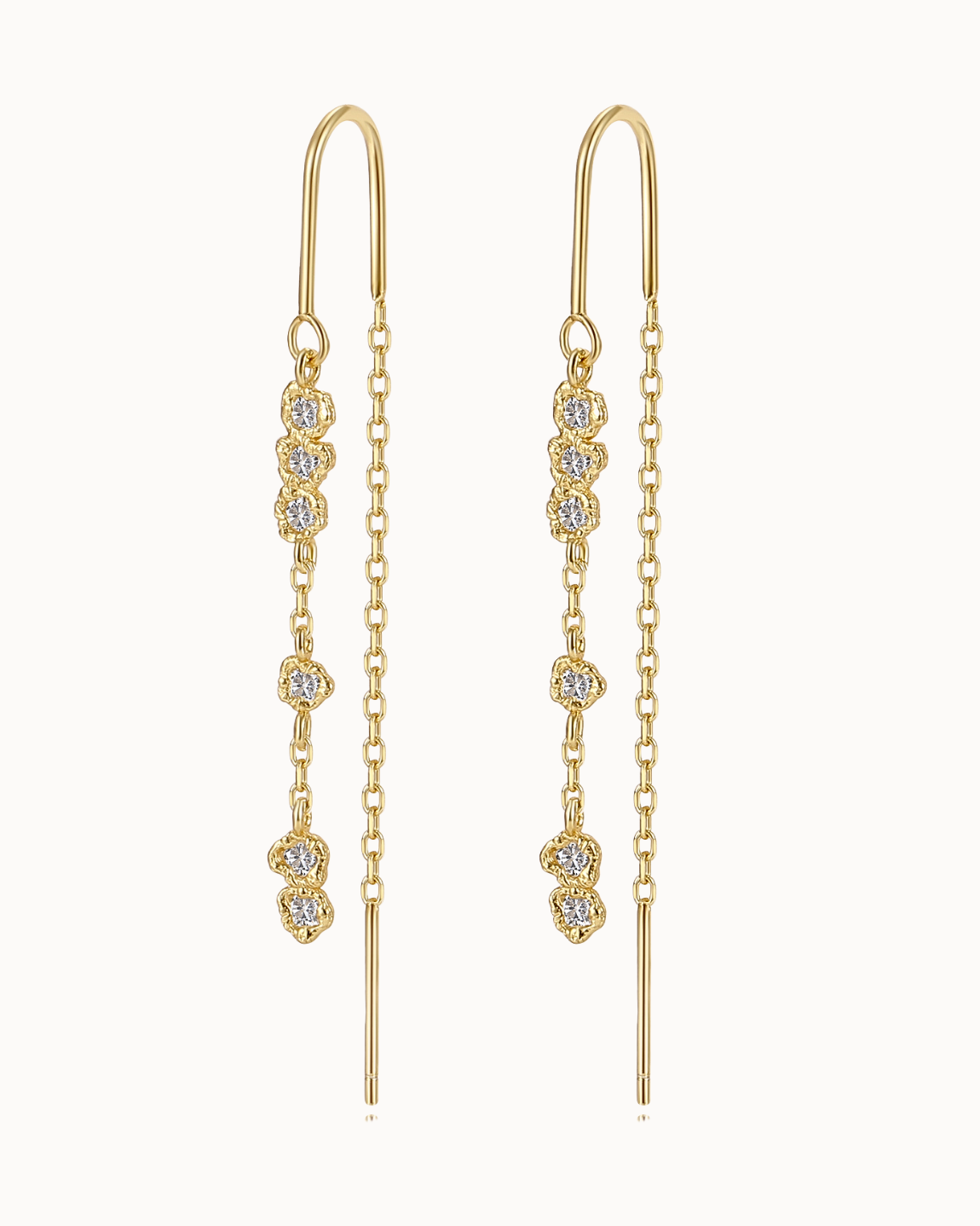 Selkie Ear Threader aus 18K vergoldetem Sterlingsilber mit kleinen gefassten Steinen