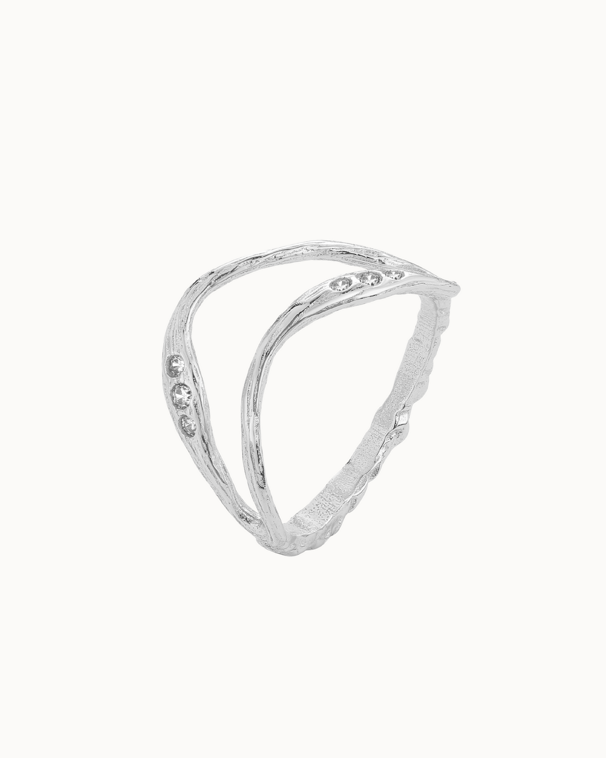 Sena Ring in 925 sterling silver – wavy ring with small clear zirconia