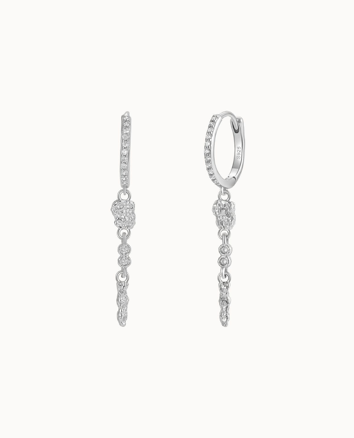 Serqet hoops in 925 sterling silver with hanging organic details and zirconia