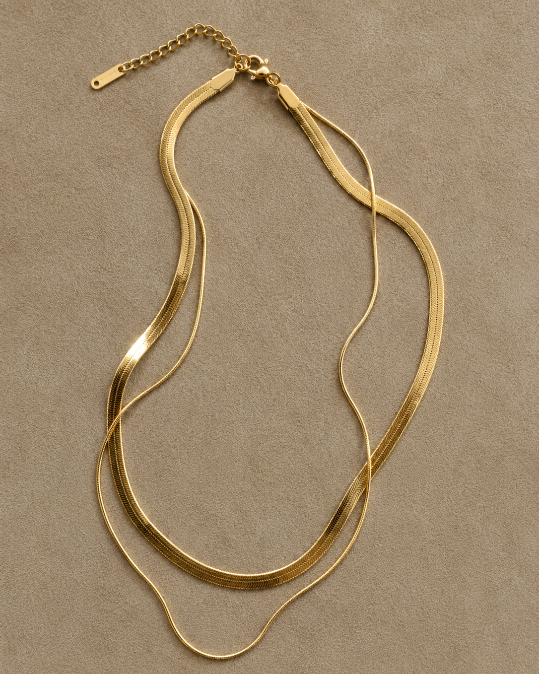 Snake Duo Necklace aus 18K PVD-vergoldetem Stahl mit zwei flachen Schlangenketten