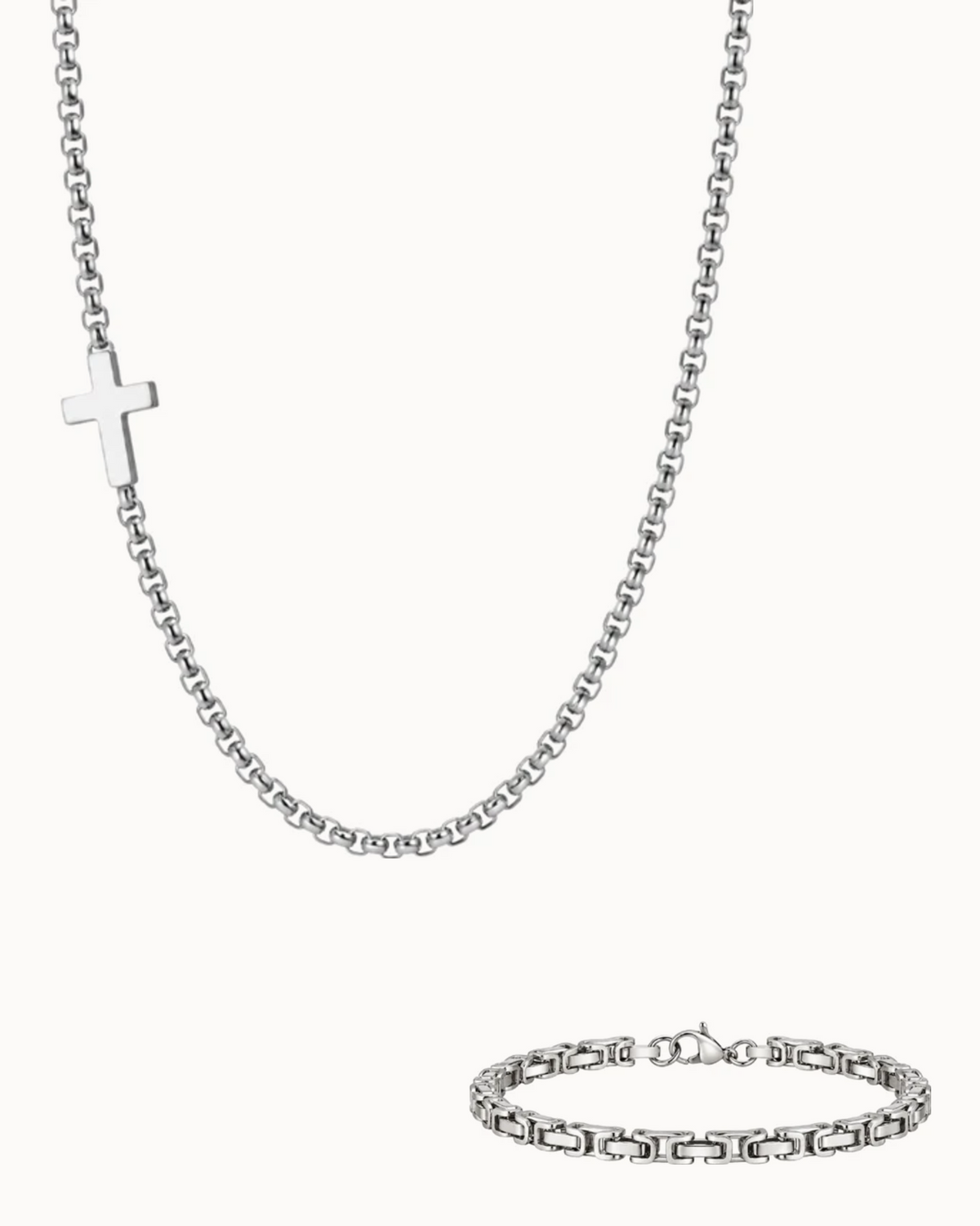 Cruz & Carter Gift Set aus silberfarbenem Stahl – Halskette und Armband