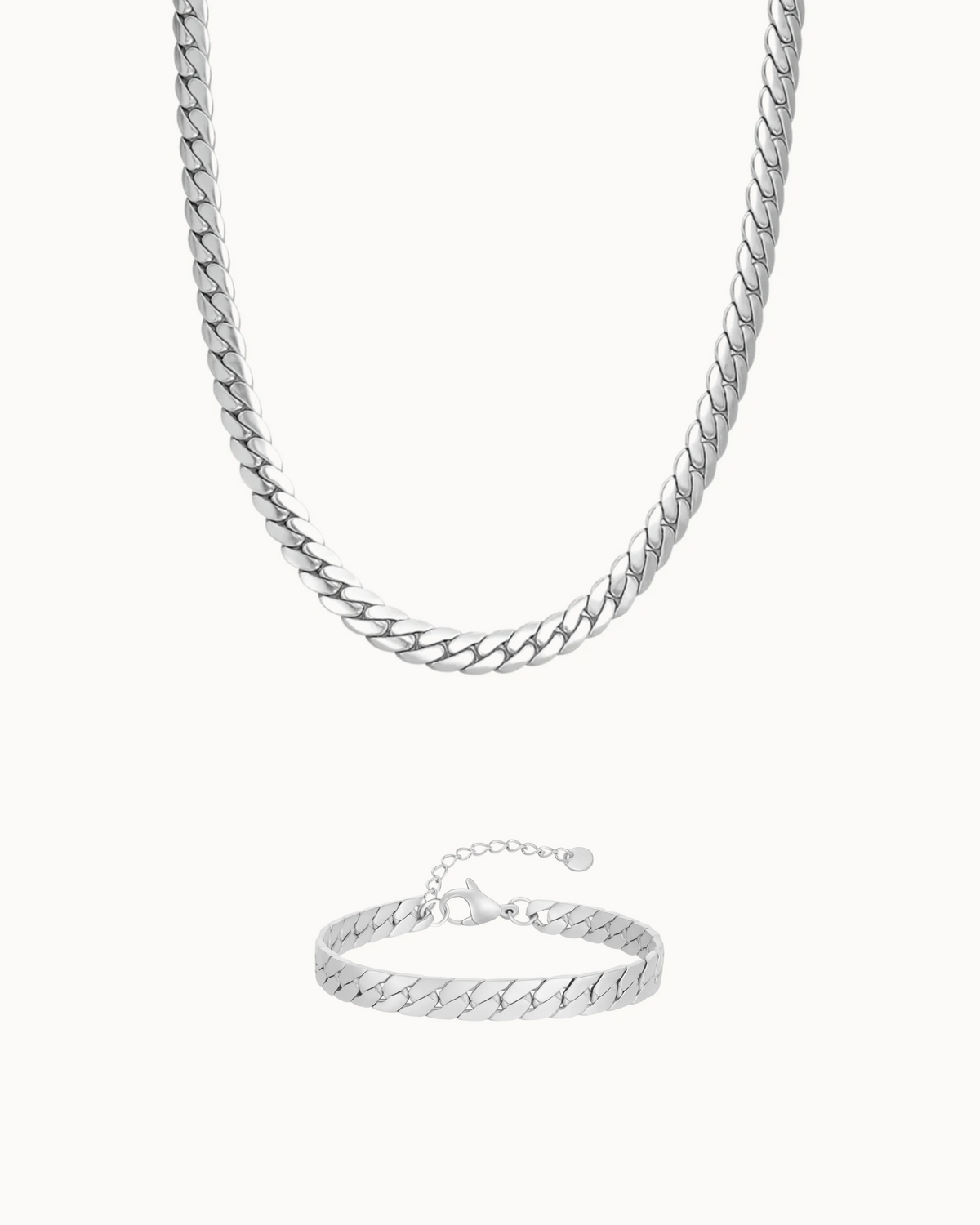 Cuban Necklace & Bracelet Gift Set i sølvfarvet stål – halskæde og armbånd
