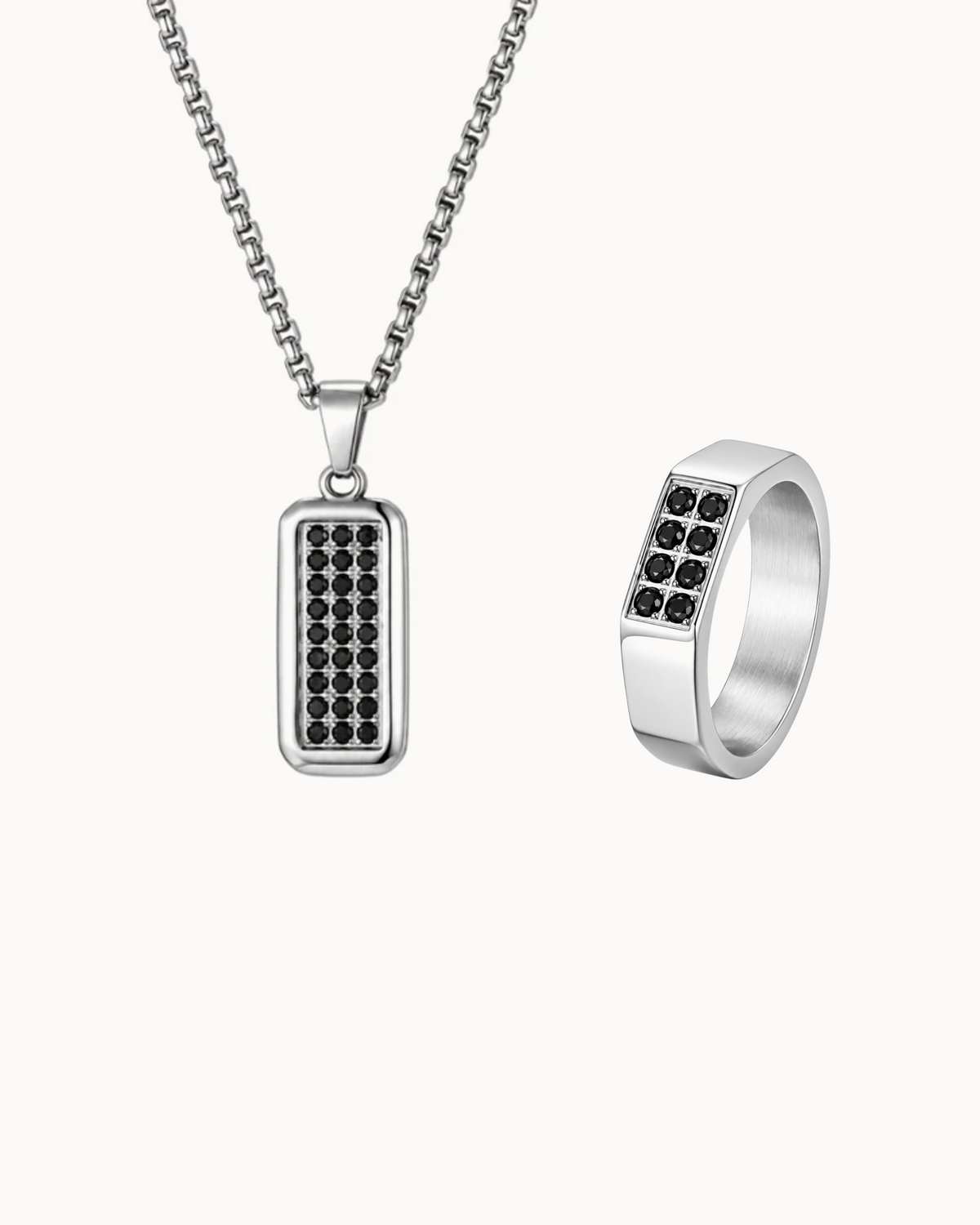 Nash Necklace & Ring Gift Set i sølvfarvet stål – halskæde og ring