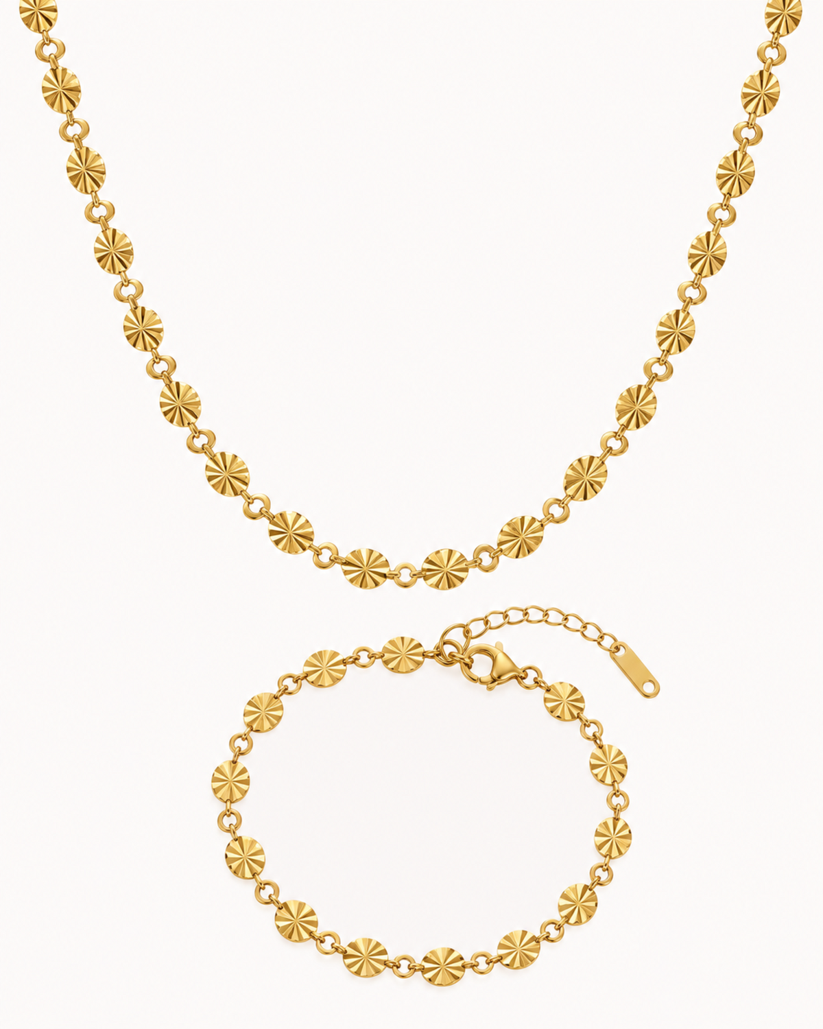Soleil Gift Set mit Halskette und Armband aus vergoldetem Edelstahl mit sonneninspirierten Gliedern