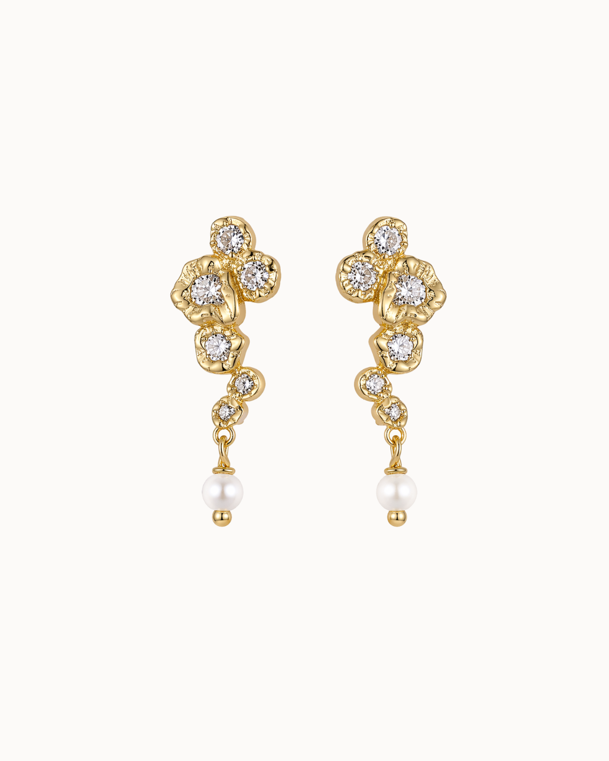 Solenne Earrings in 18K gold-plated sterling silver with small stones and a small pearl