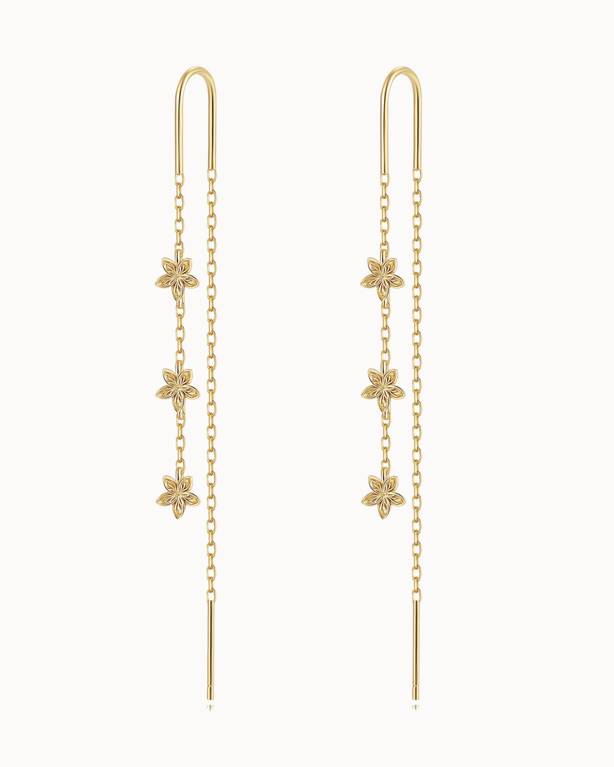 Zahra Earrings – Ketten-Ohrringe aus 18K vergoldetem Sterlingsilber mit kleinen Blüten