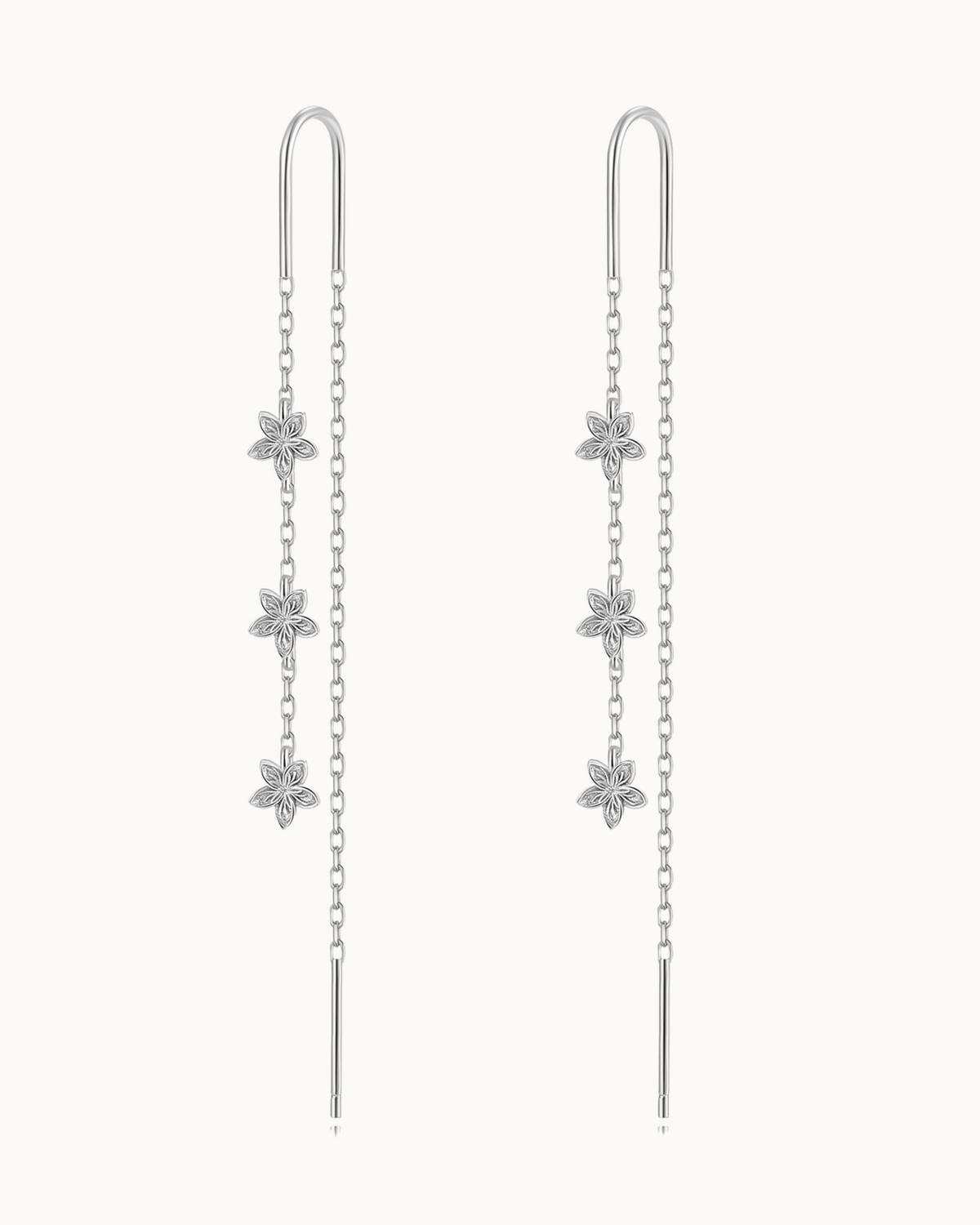 Zahra Earrings – kædeøreringe i 925 sterlingsølv med små blomster