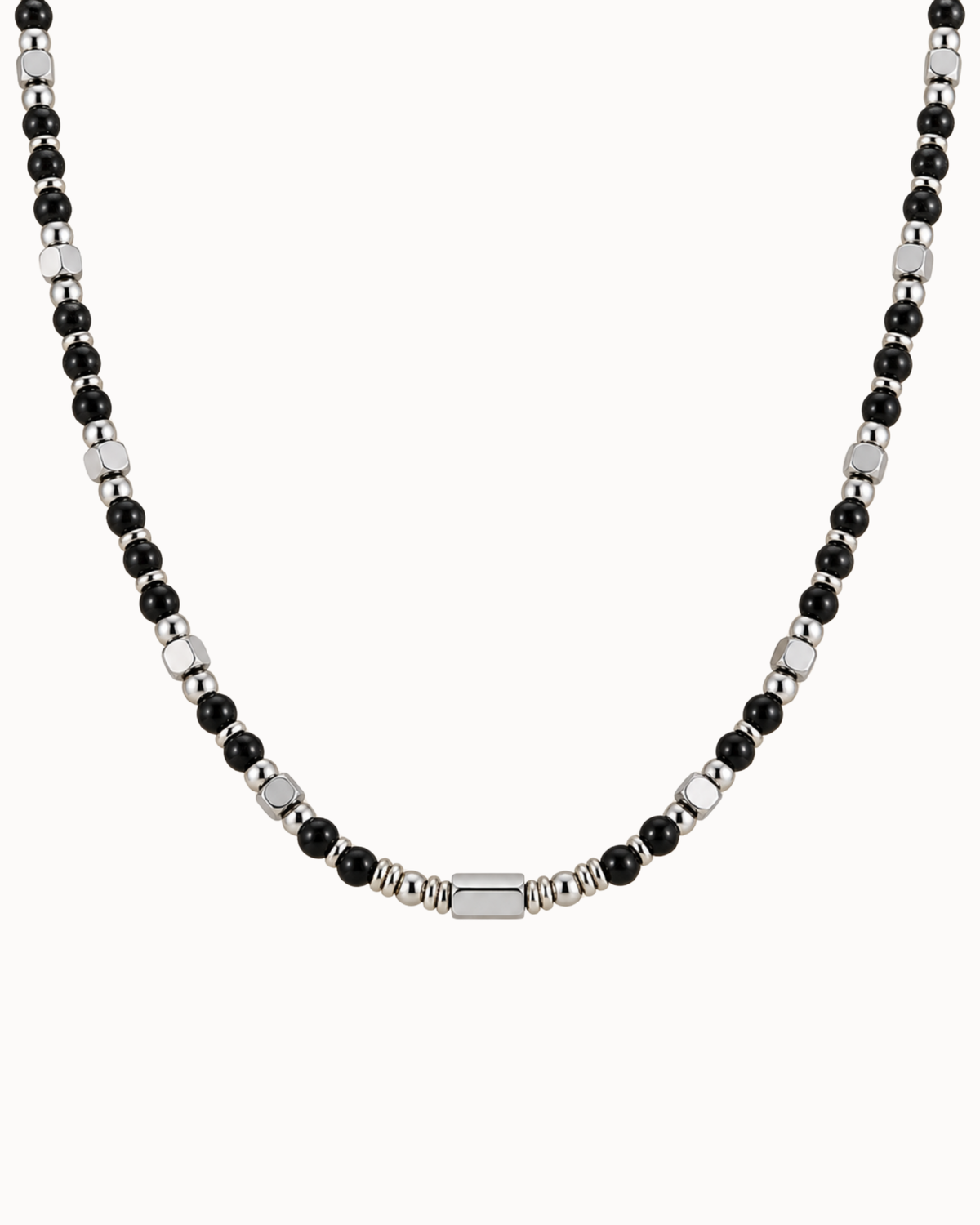 Zayn men's necklace in silver-coloured stainless steel with black stones