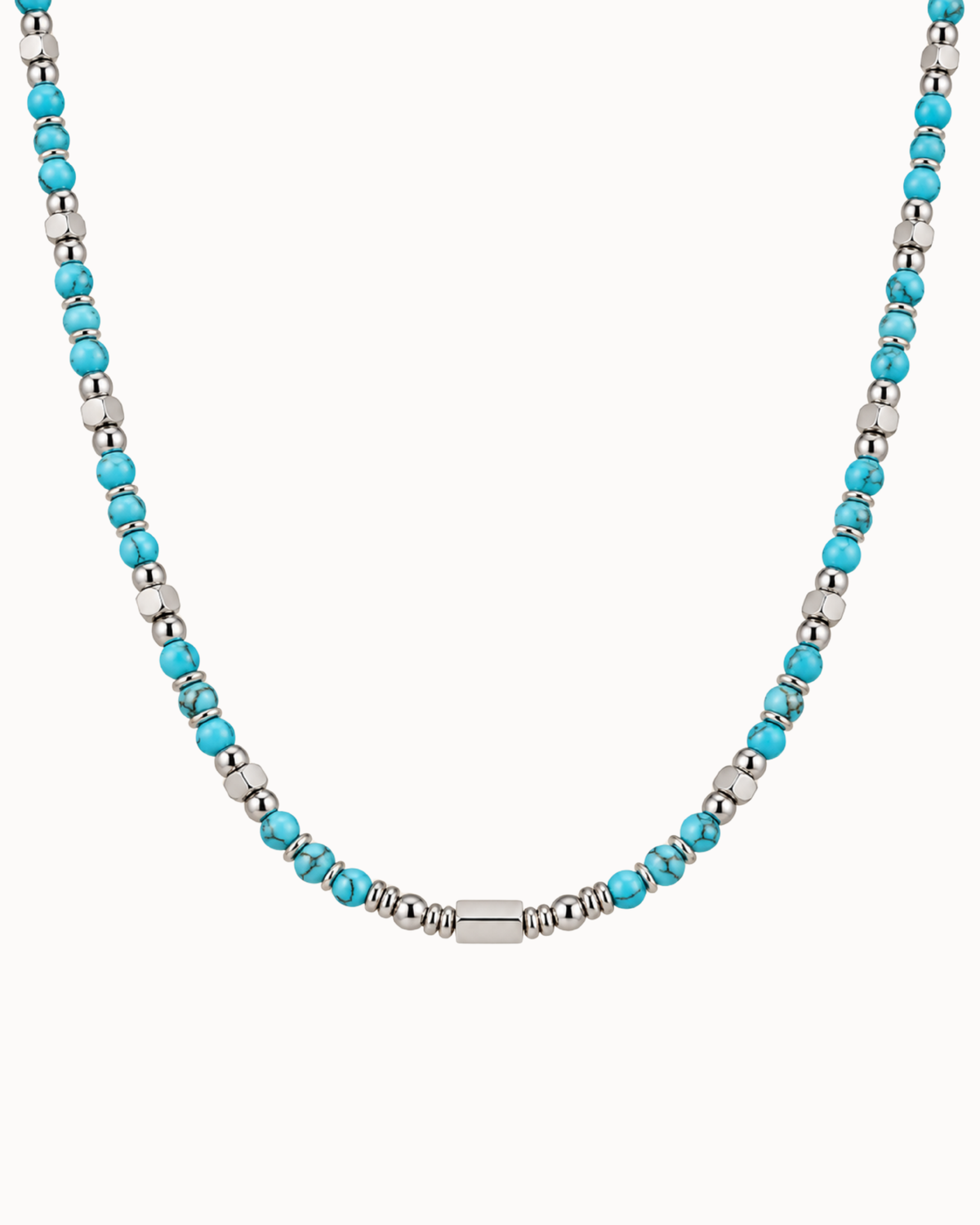 Zayn men's necklace in silver-coloured stainless steel with turquoise-coloured stones