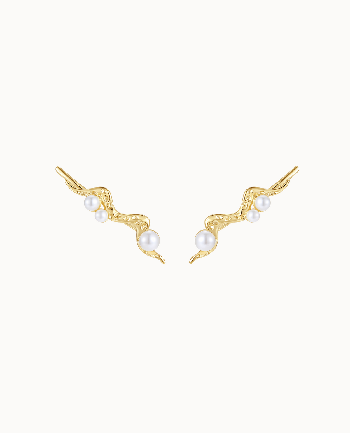 Vergoldete Zephyr Ear Climber mit kleinen Perlen entlang der Ohrkurve