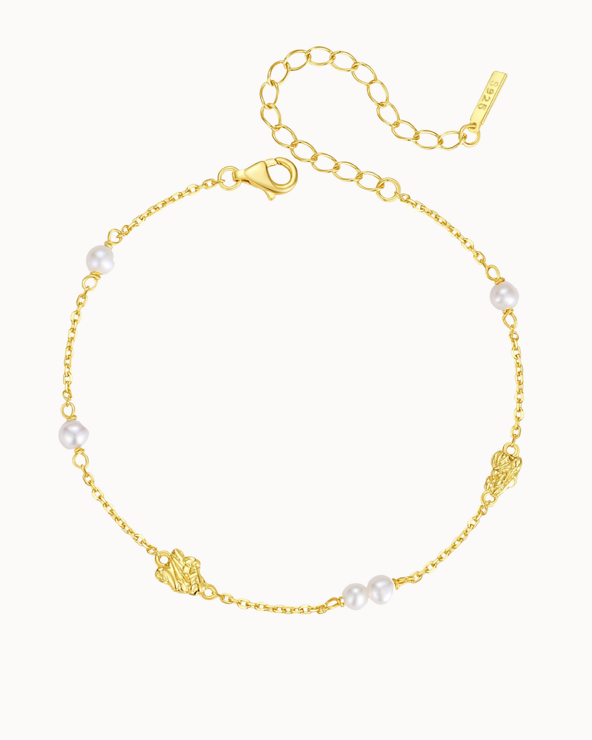 Zeru Bracelet in 18K gold-plated sterling silver with five freshwater pearls and organic charms