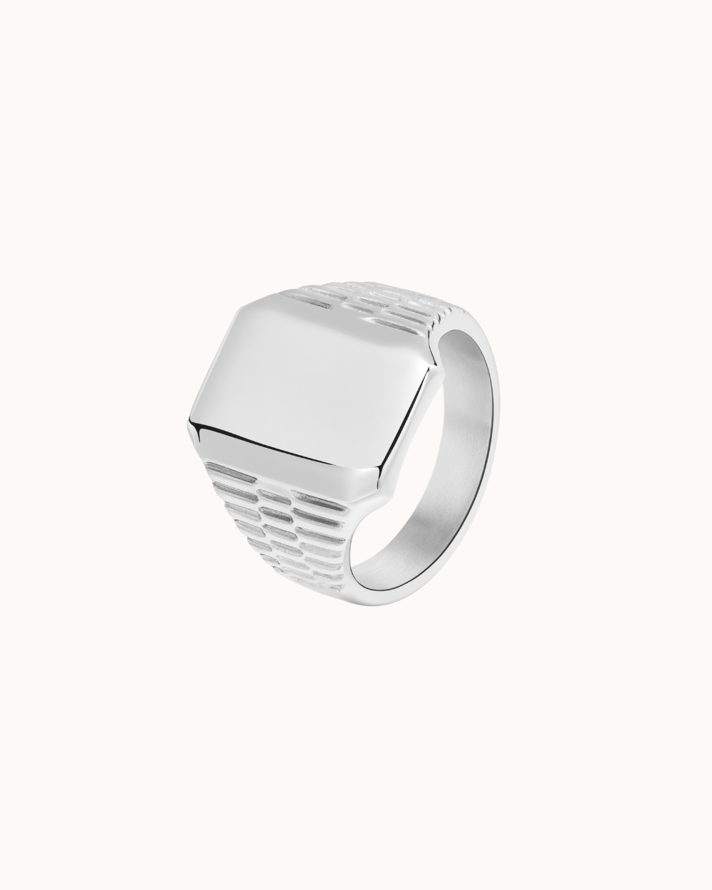 Aegon signet ring for men in silver-coloured stainless steel with a wide, flat top