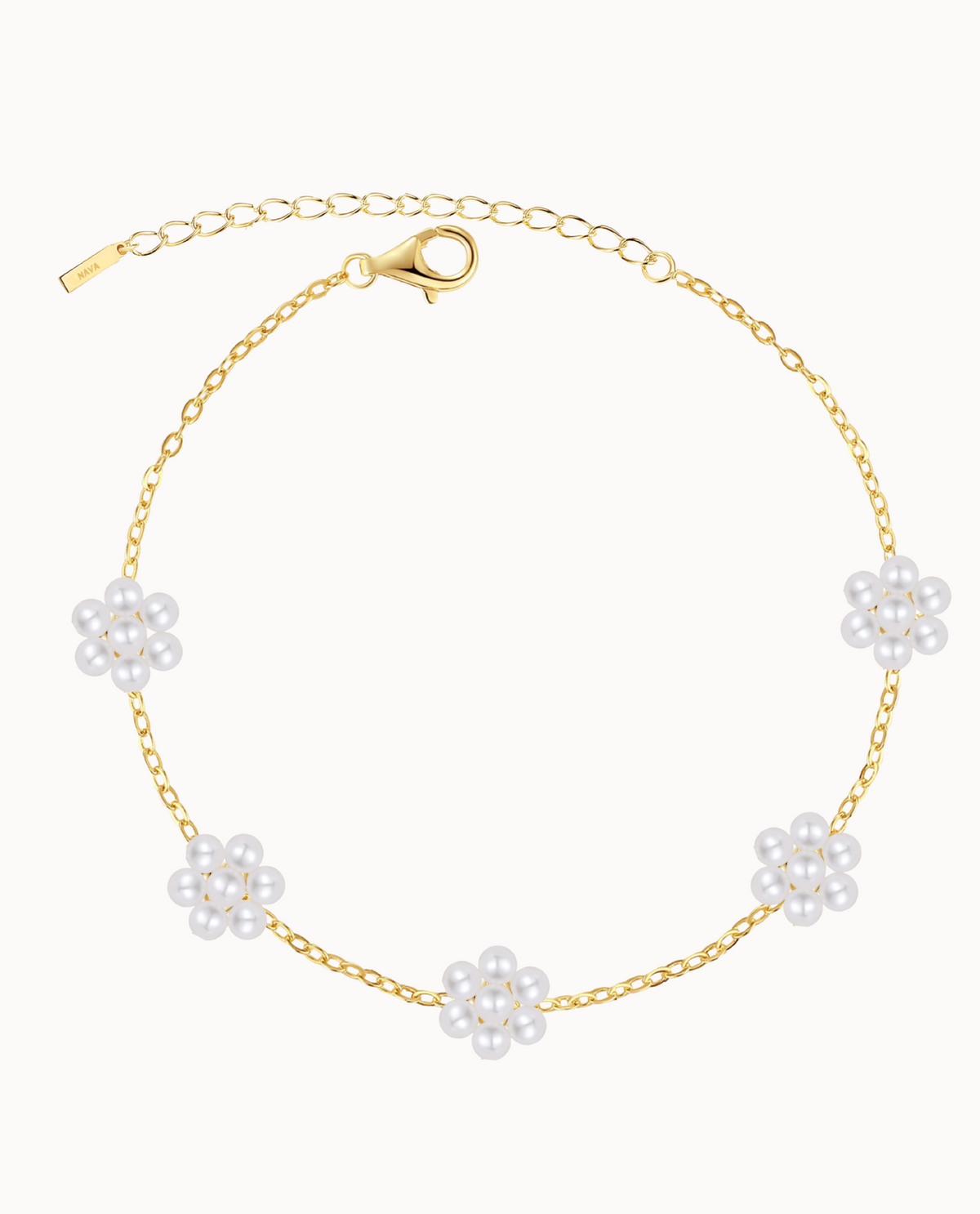 Amarylia Fußkettchen aus 18K vergoldetem Sterlingsilber mit Blüten aus Muschelperlen