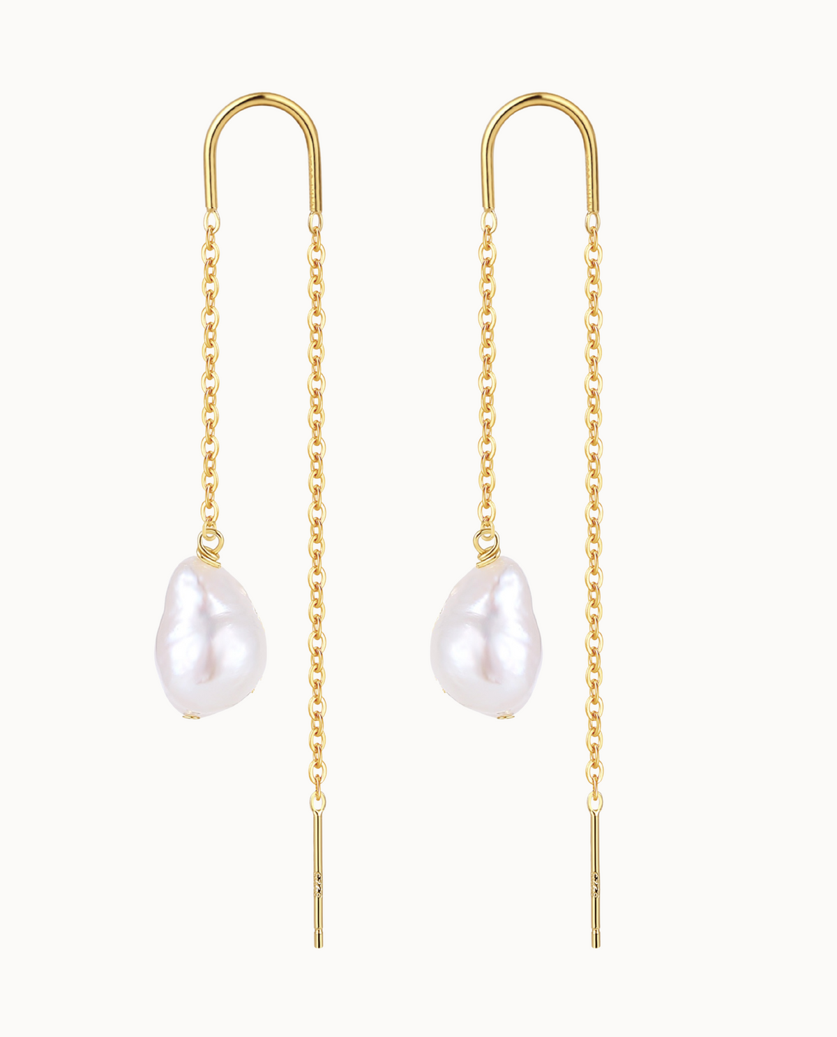 Ananta earrings in 18K gold-plated sterling silver with slim chains and freshwater pearls