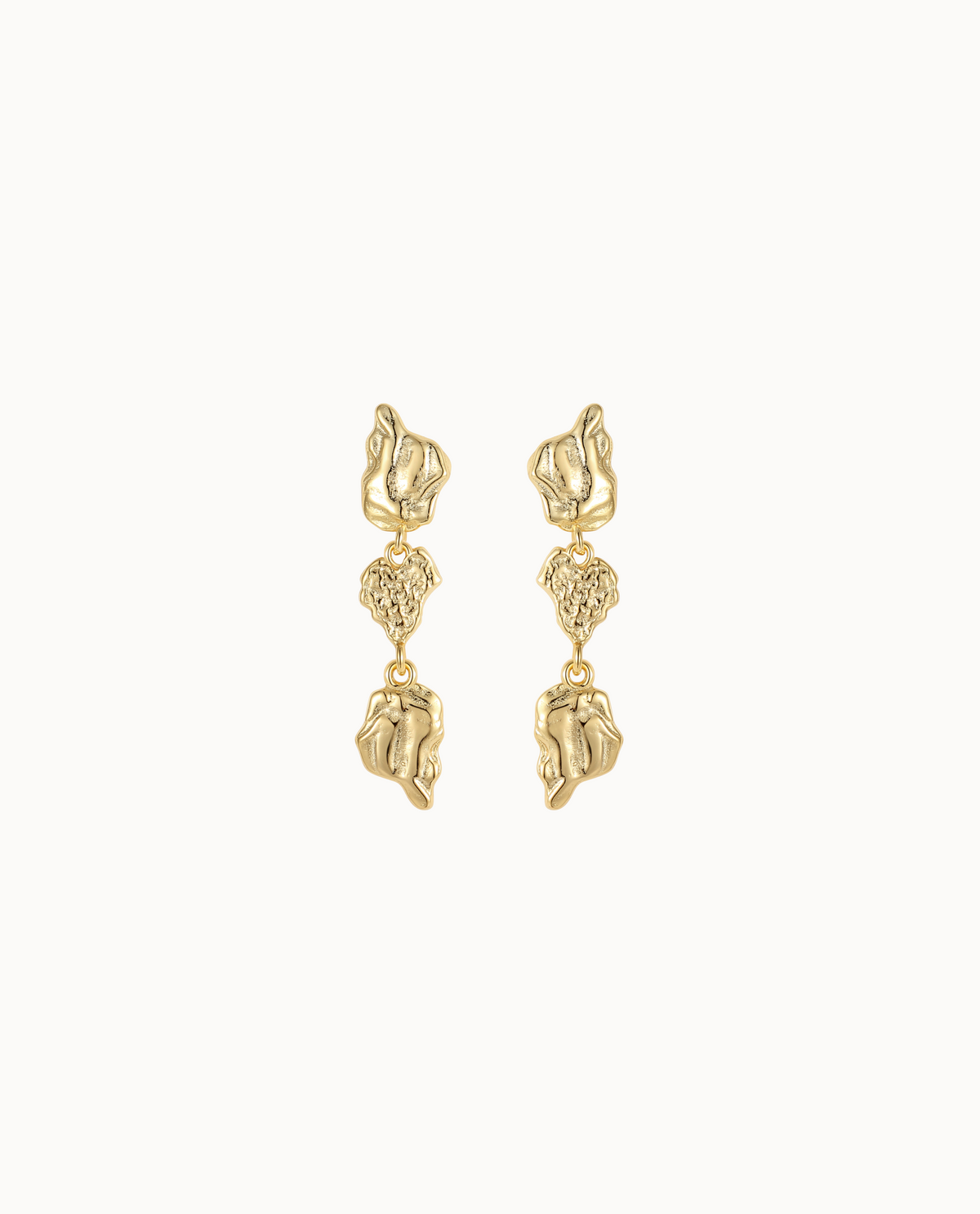 Arihi Earrings aus 18K vergoldetem Sterlingsilber – tropfenförmige Ohrringe mit drei organischen Elementen