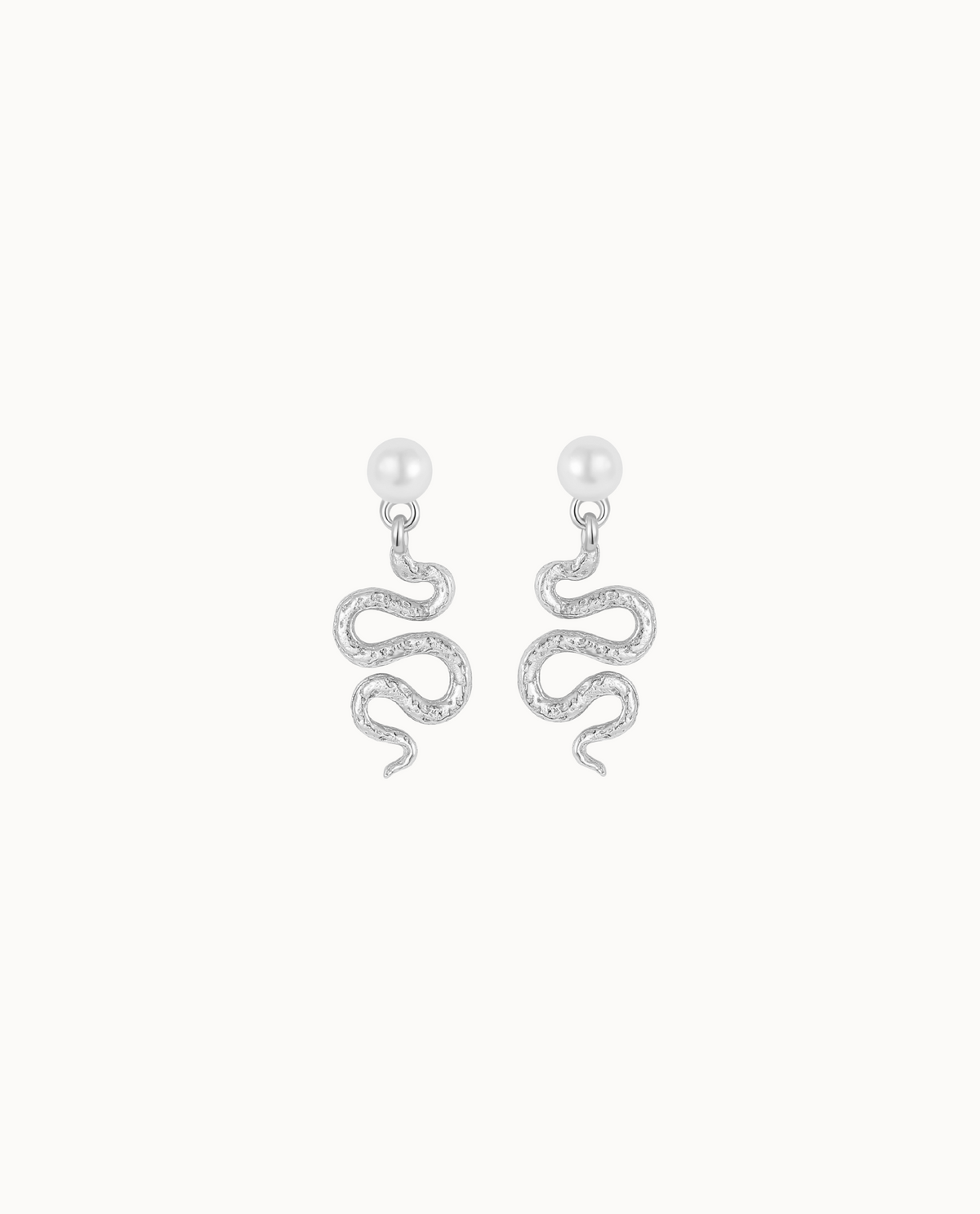 Astika earrings in 925 sterling silver with twisted snake and shell pearl