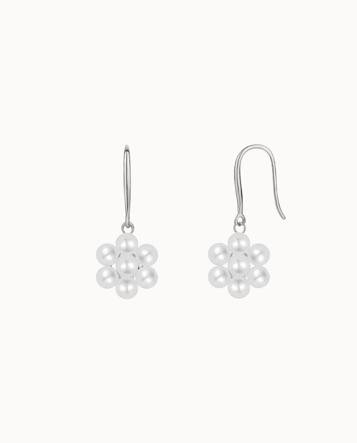 Bellis Earrings in 925 sterling silver with flower of shell pearls on hook