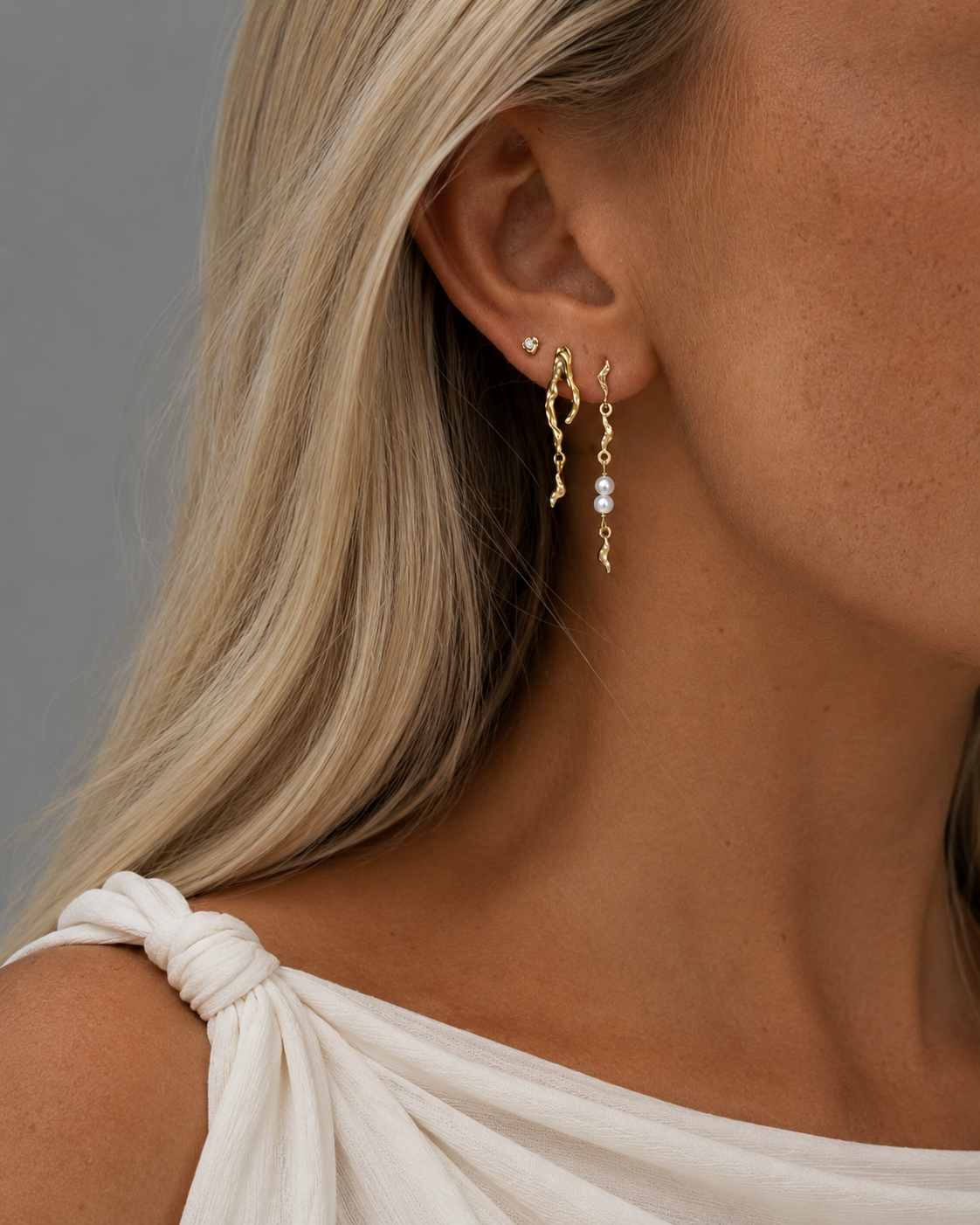 Blaine Earrings and Syrena in gold-plated 925 sterling silver styled together