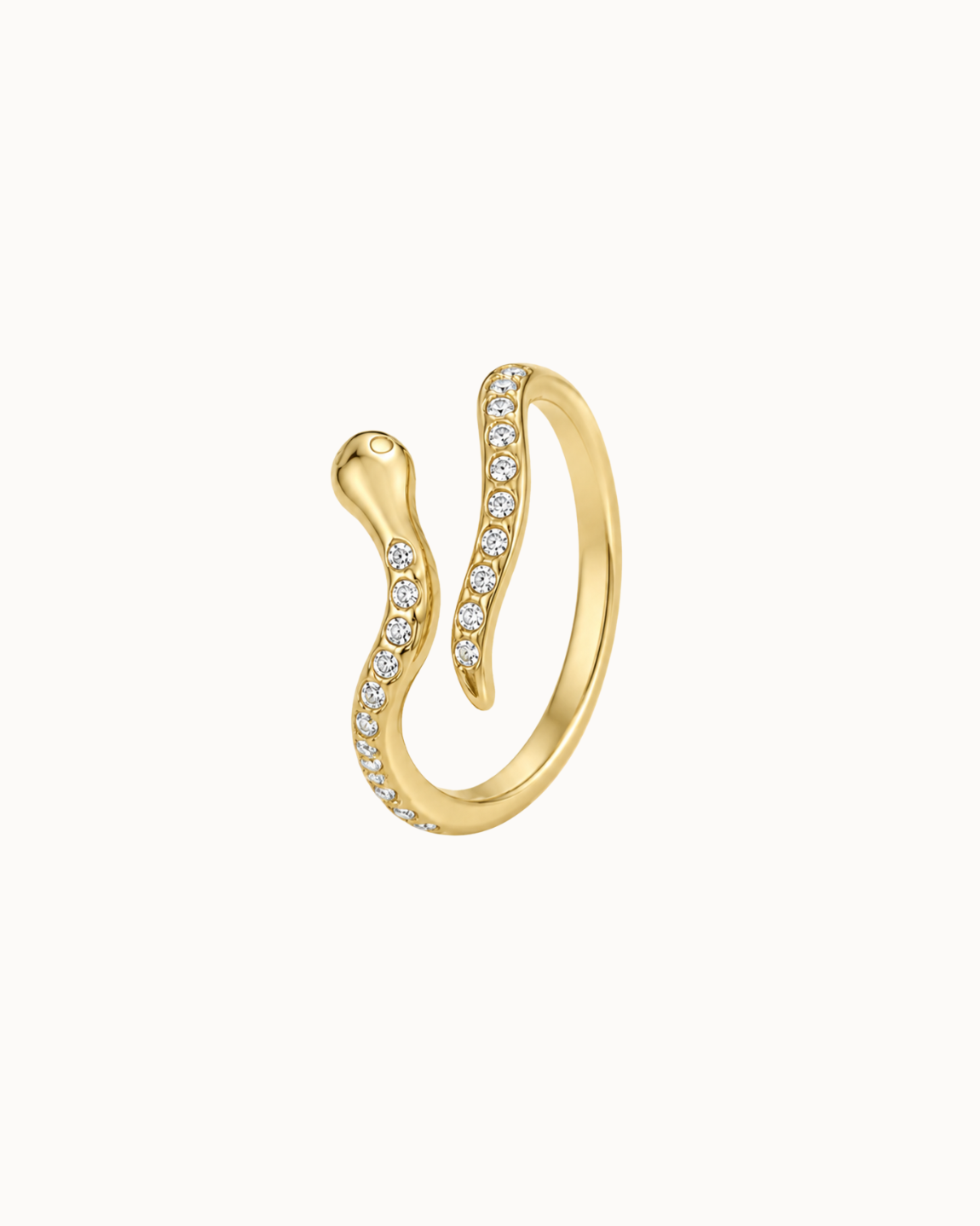 Boa Ring aus wasserfestem 14K vergoldetem Edelstahl, offener Schlangenring mit Zirkonen