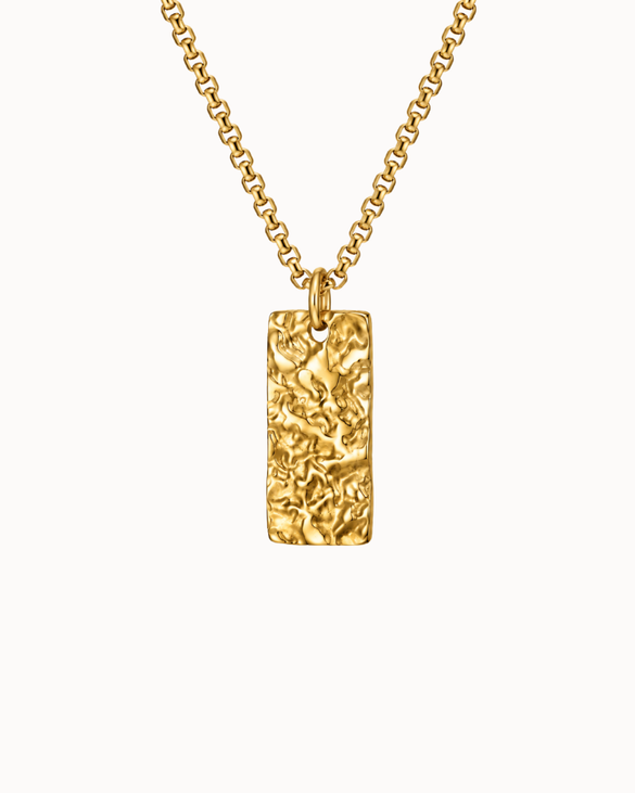 Cato men's necklace in gold-plated stainless steel with a rectangular, textured pendant